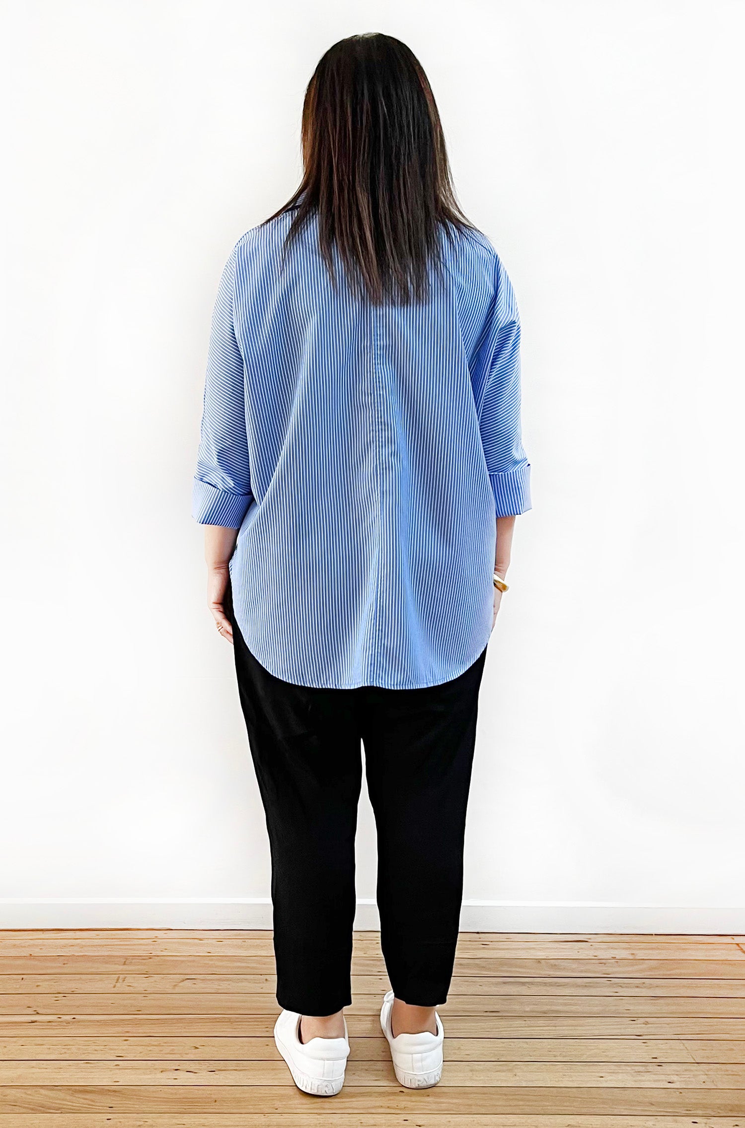 COTTON KIMONO SLEEVE SHIRT BLUE STRIPE