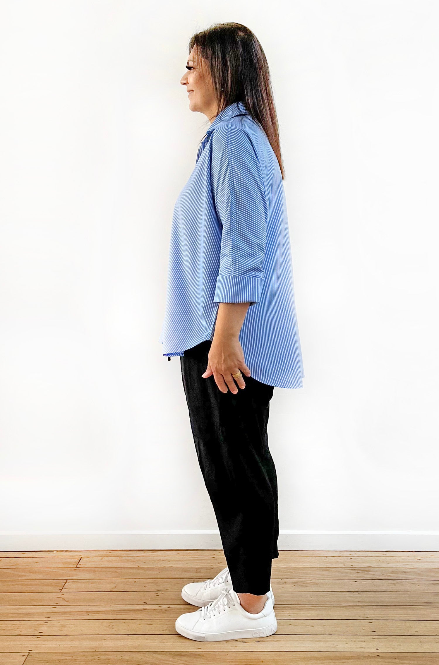 COTTON KIMONO SLEEVE SHIRT BLUE STRIPE