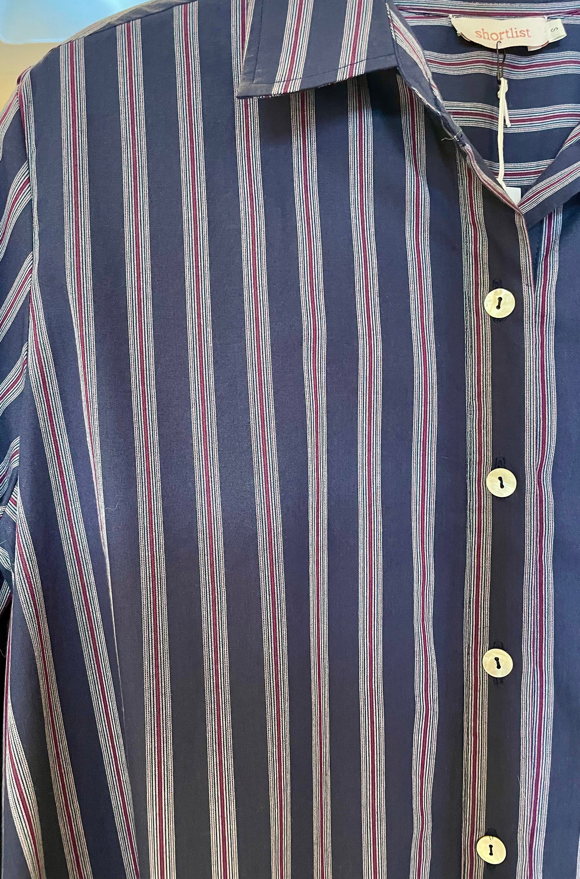 COTTON TIE SLEEVE SWING SHIRT NAVY STRIPE