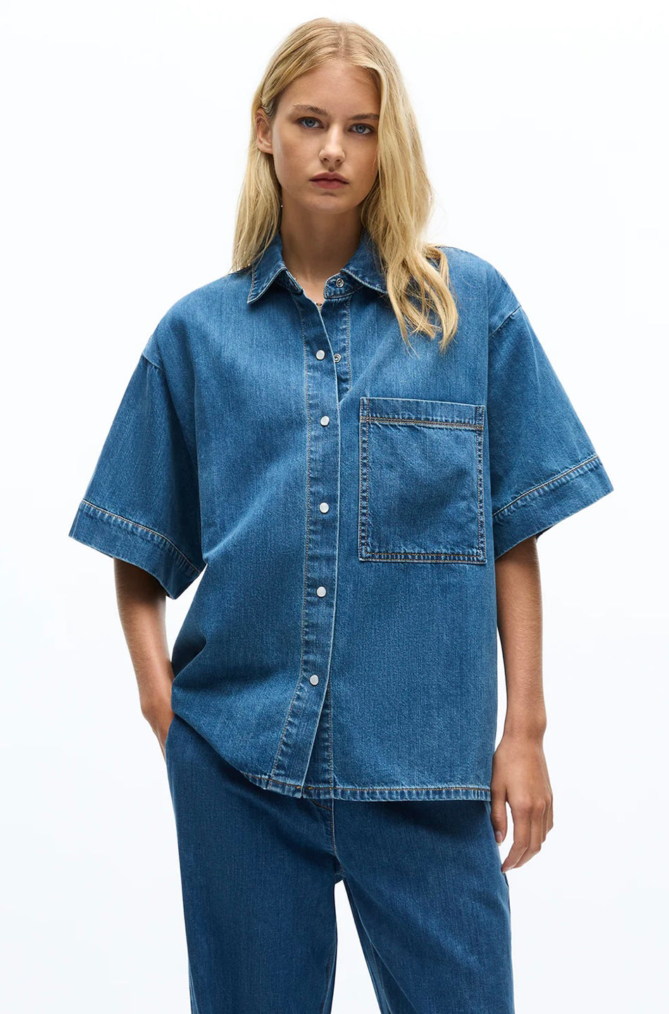 JAC AND MOOKI INES SHIRT MID INDIGO