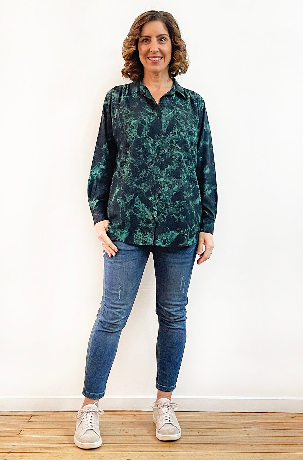 HAND DYED BUTTON THRU SHIRT EMERALD