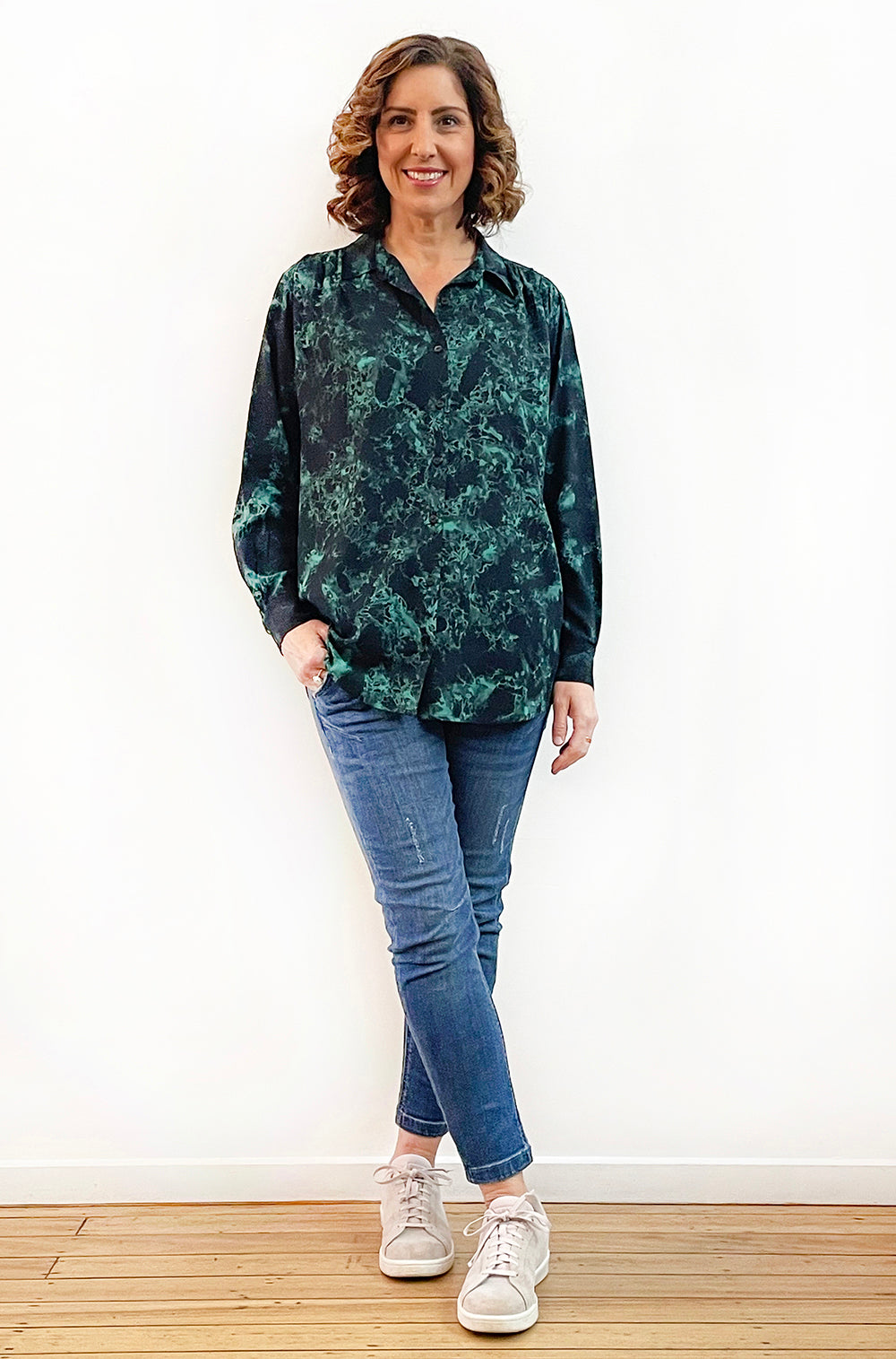 HAND DYED BUTTON THRU SHIRT EMERALD
