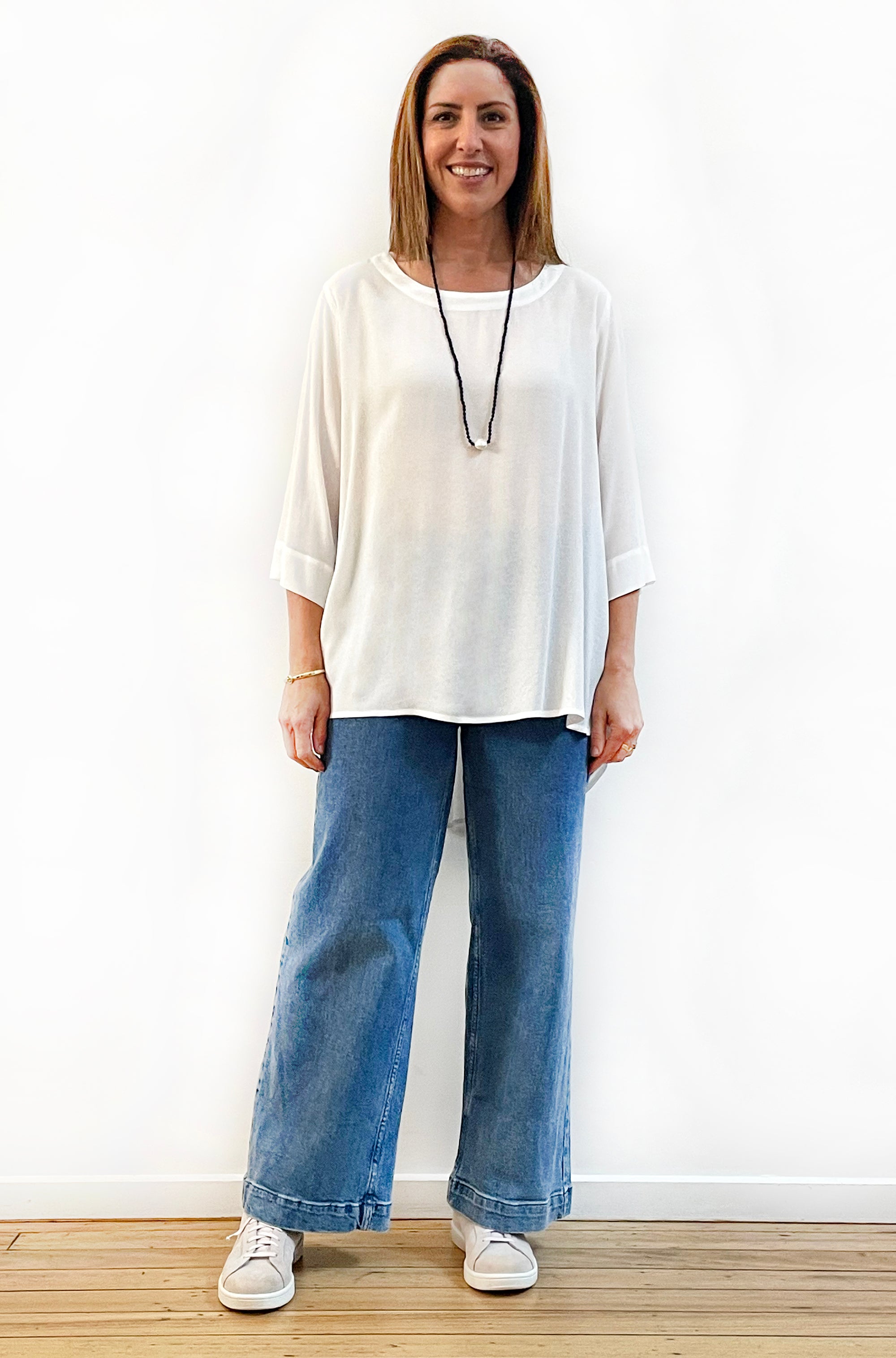 VISCOSE 3/4 SLEEVE HI LO TOP IVORY