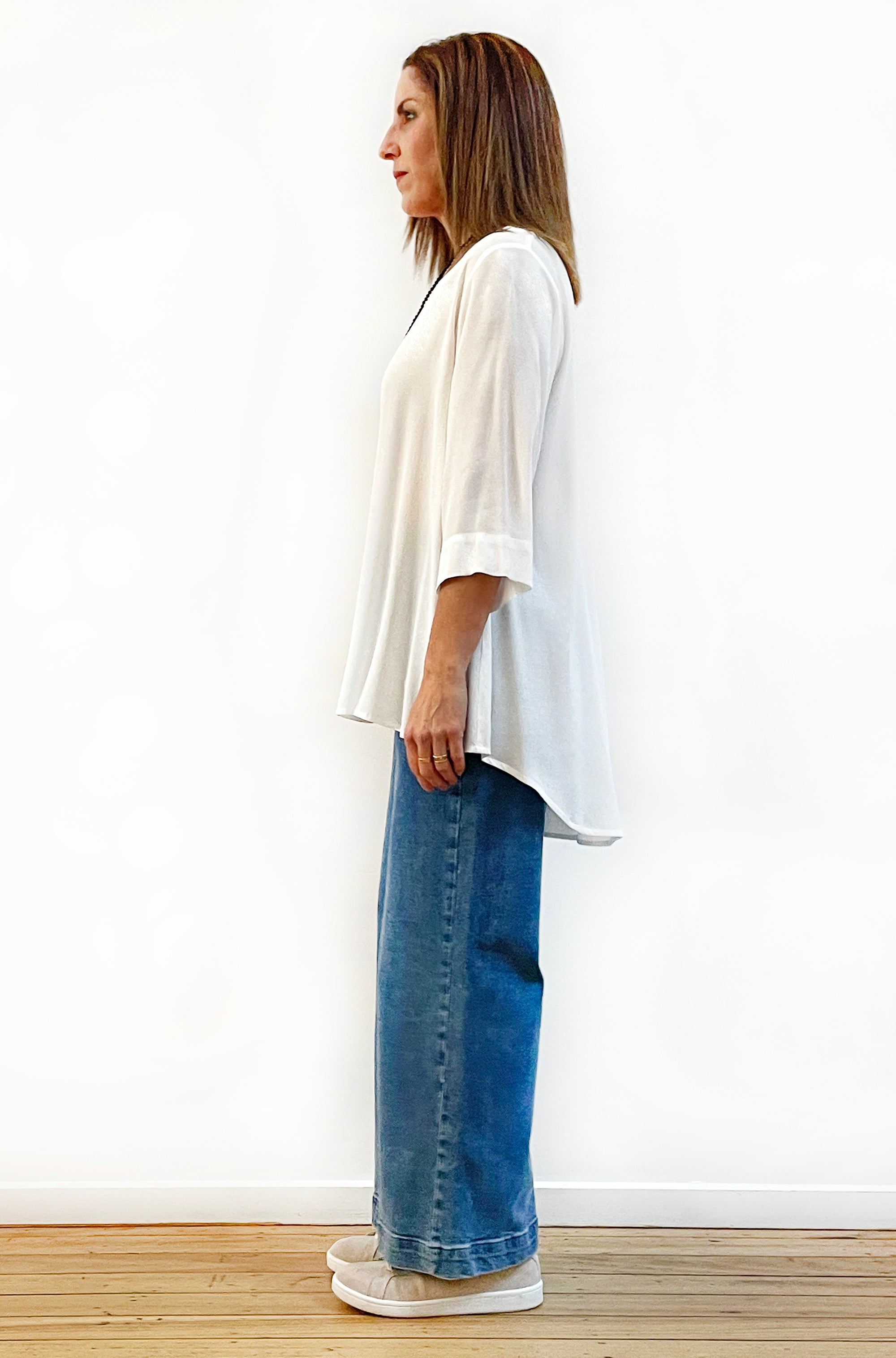 VISCOSE 3/4 SLEEVE HI LO TOP IVORY