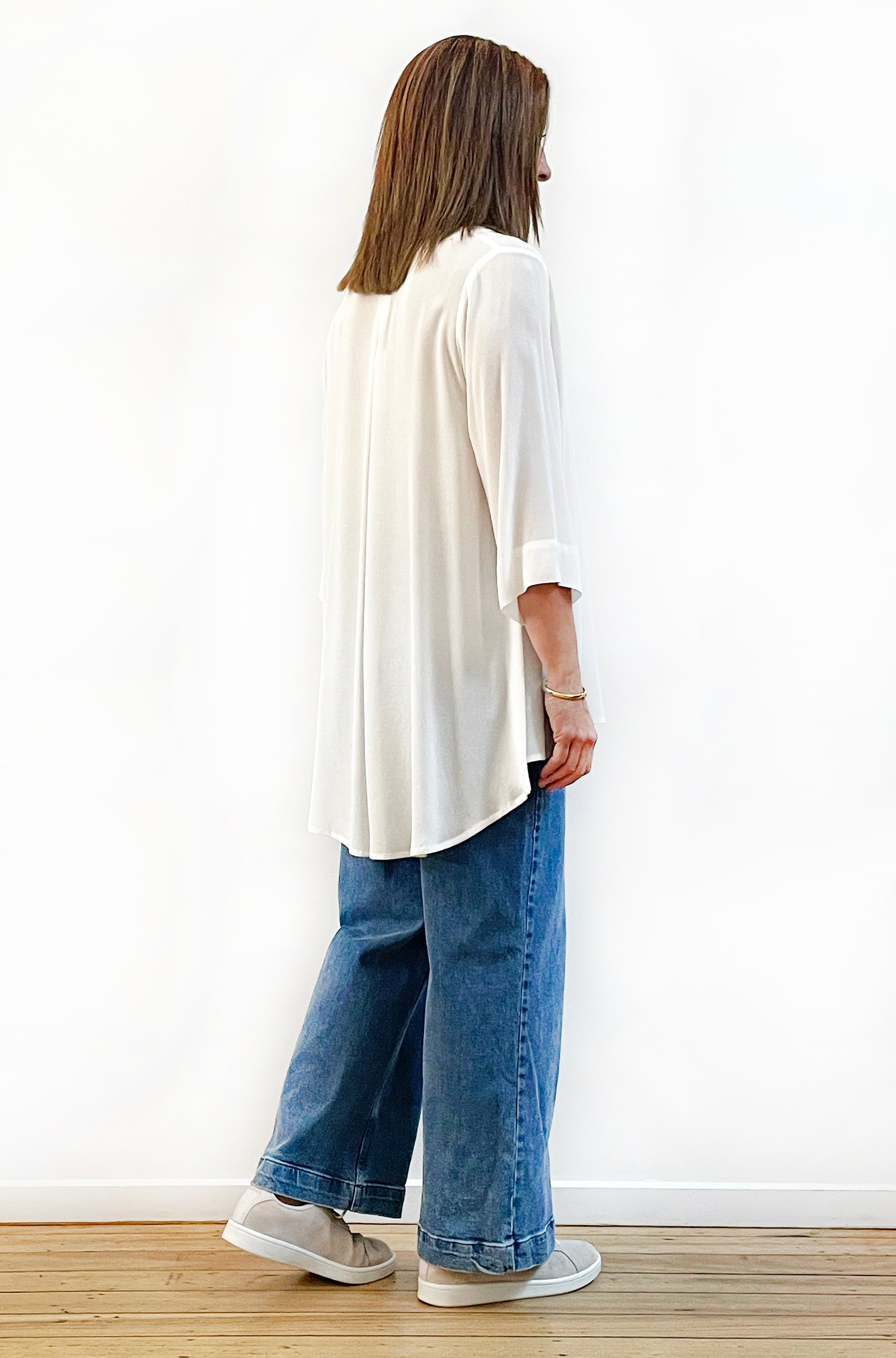VISCOSE 3/4 SLEEVE HI LO TOP IVORY