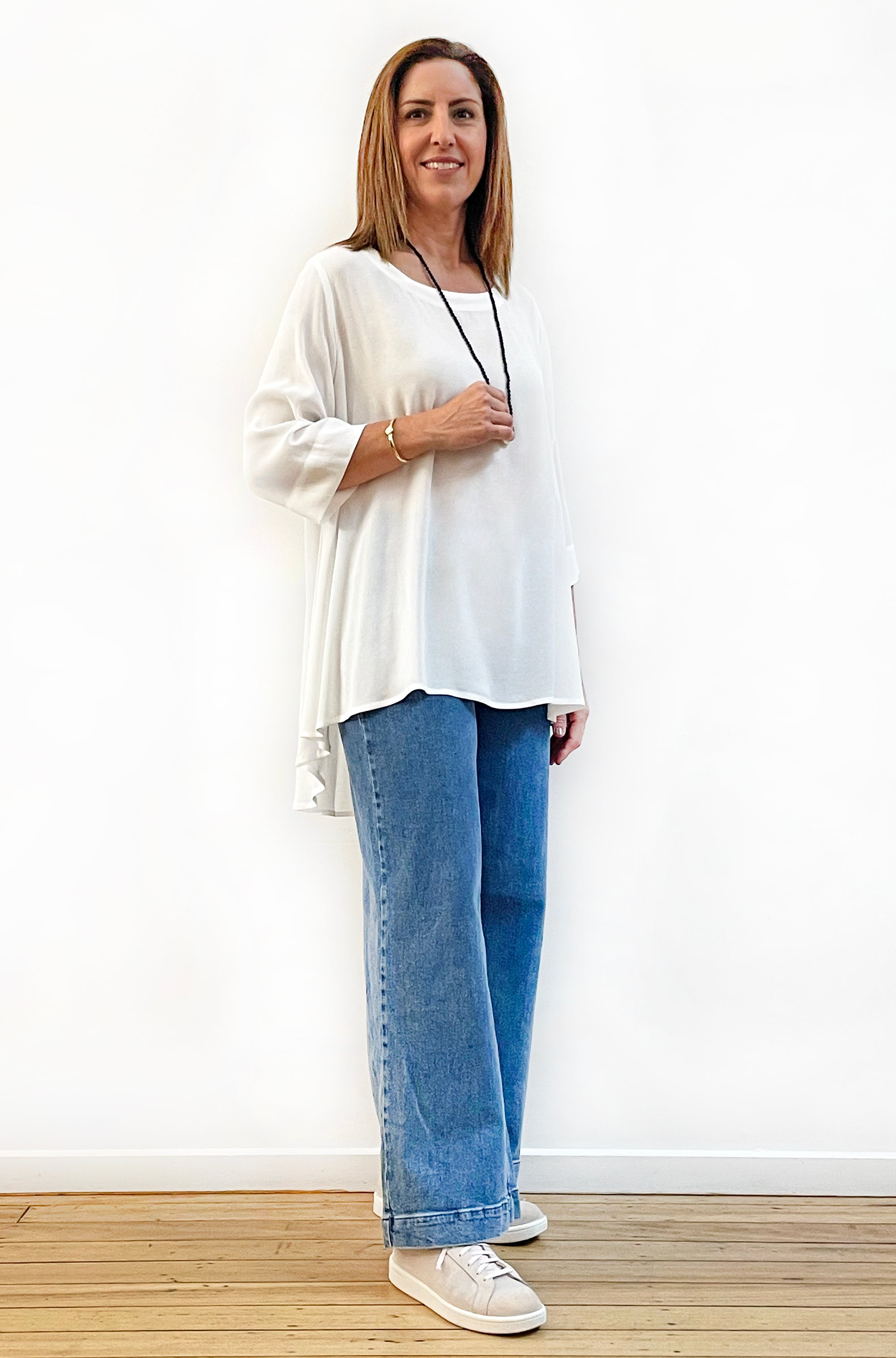 VISCOSE 3/4 SLEEVE HI LO TOP IVORY