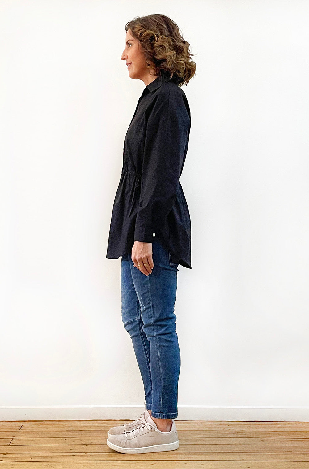 COTTON TIE WAIST SHIRT BLACK