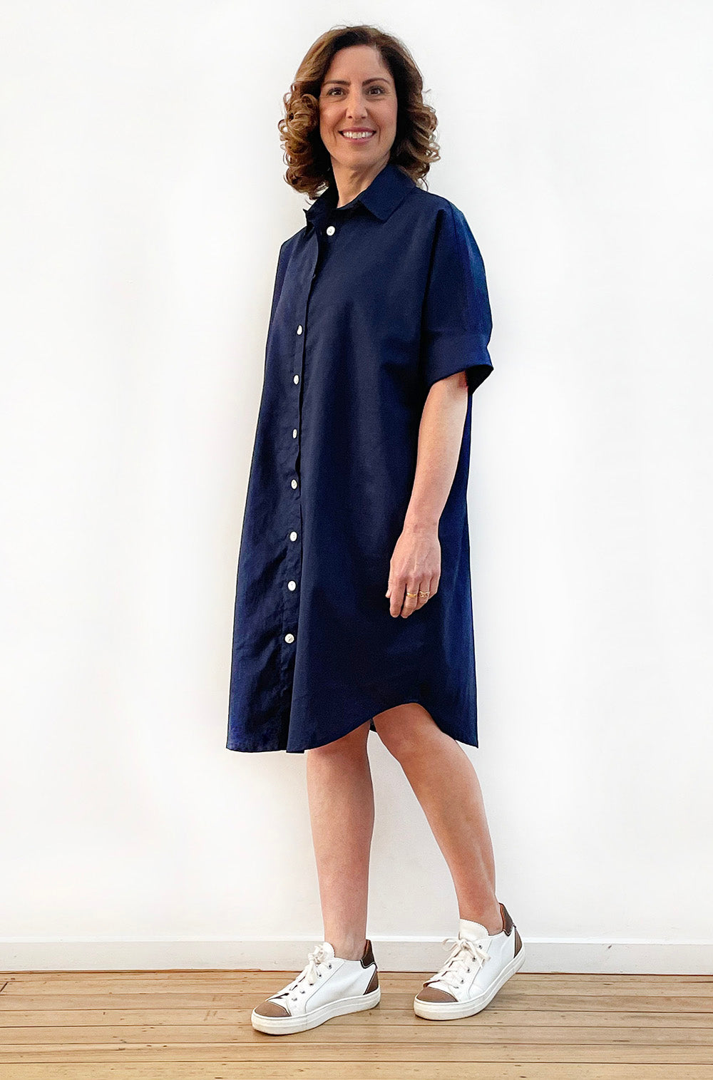 LINEN RELAXED SHIRT DRESS NAVY