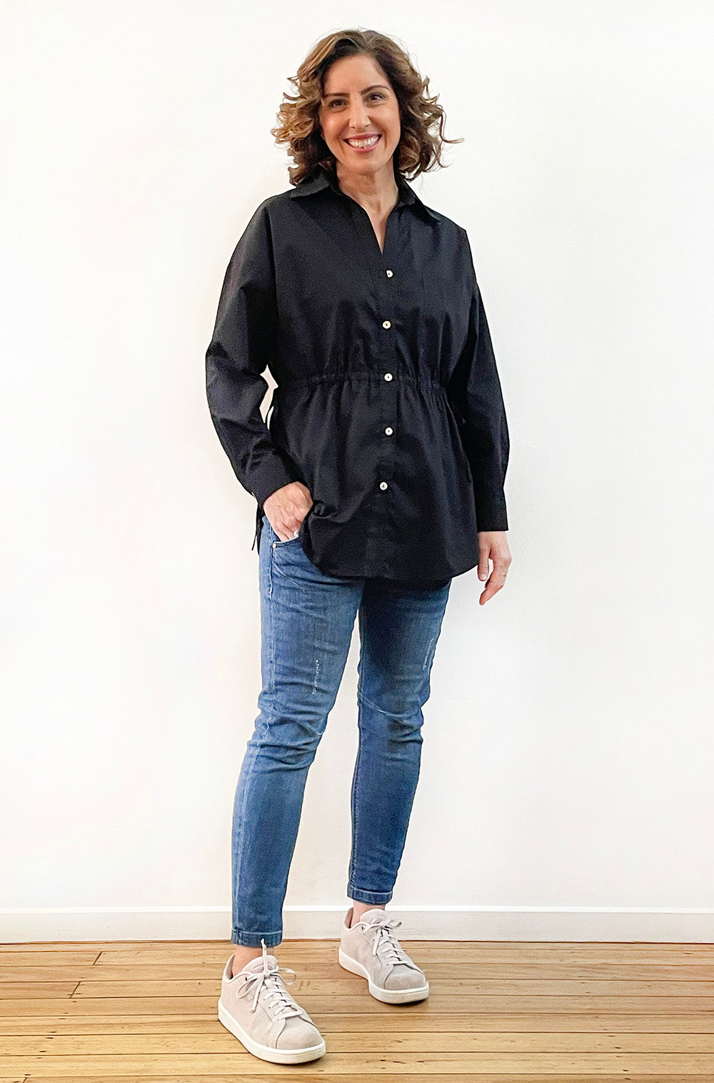 COTTON TIE WAIST SHIRT BLACK