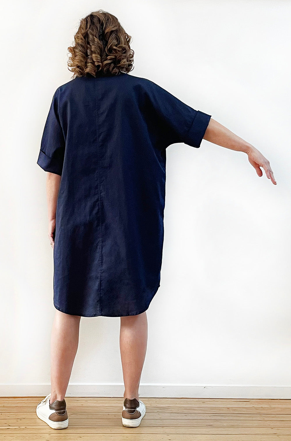 LINEN RELAXED SHIRT DRESS NAVY