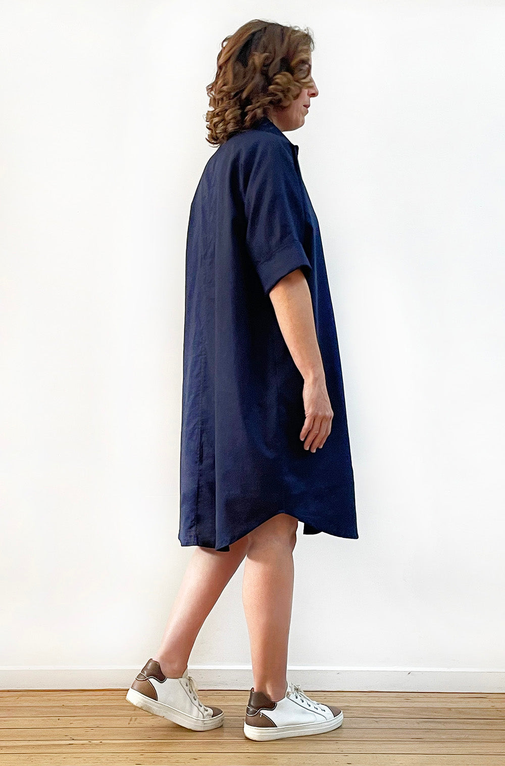LINEN RELAXED SHIRT DRESS NAVY