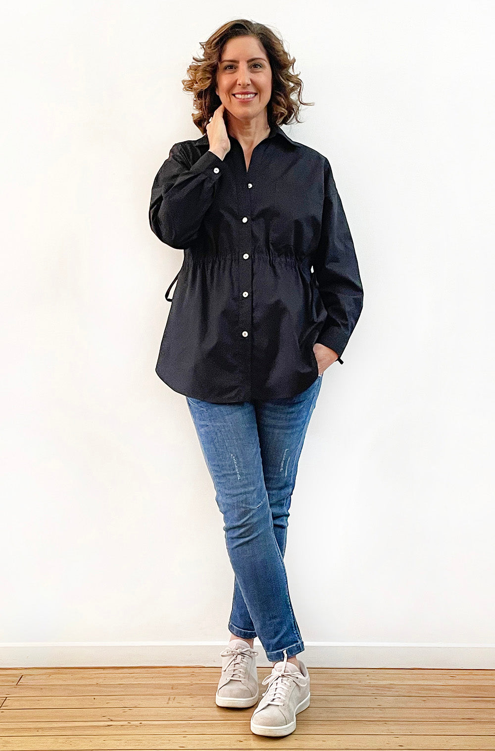 COTTON TIE WAIST SHIRT BLACK