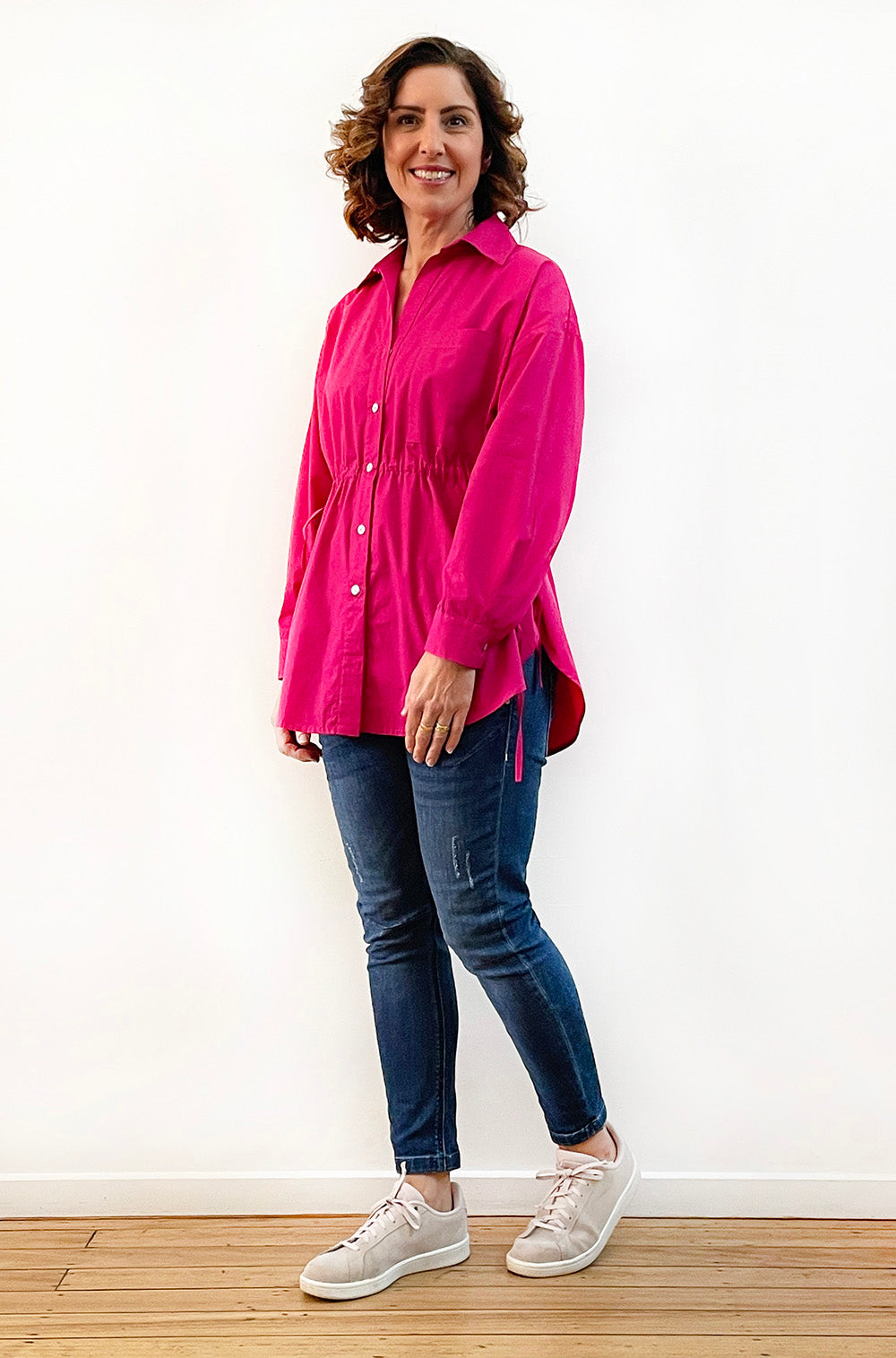 COTTON TIE WAIST SHIRT MAGENTA