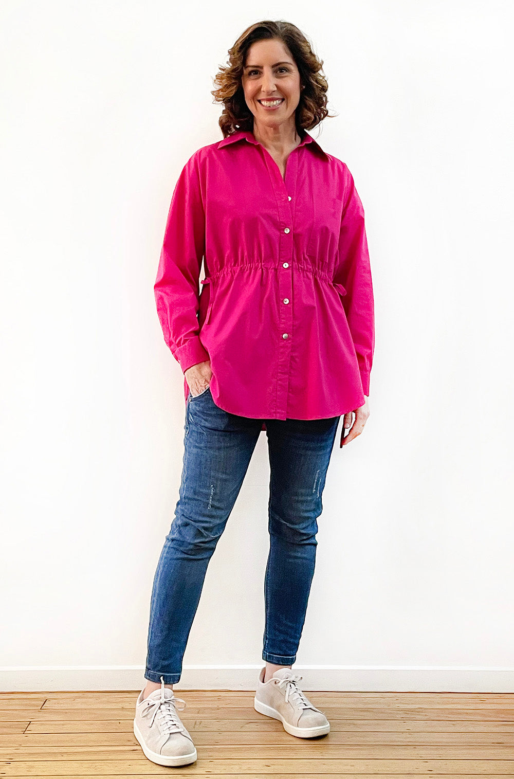 COTTON TIE WAIST SHIRT MAGENTA