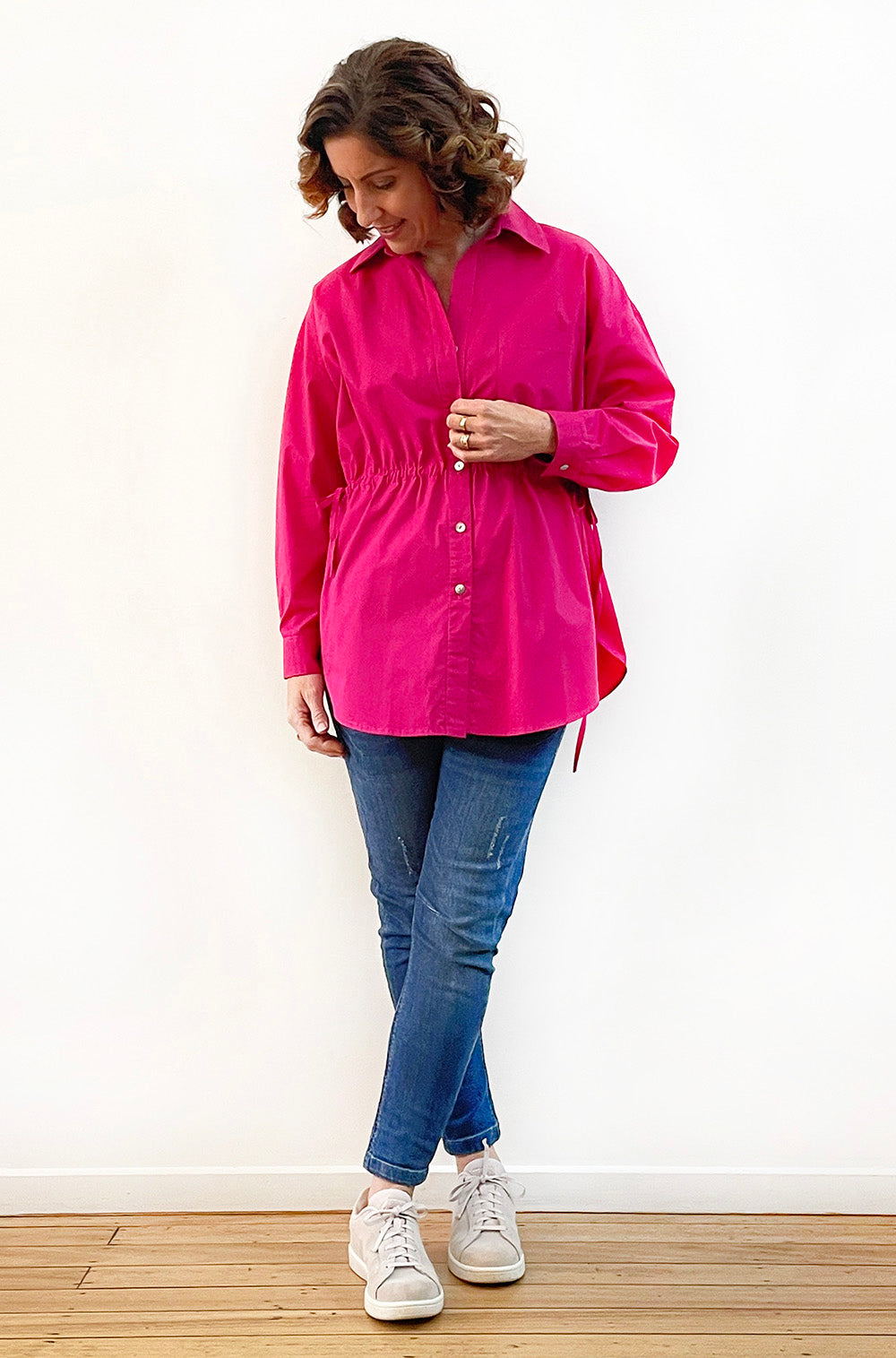 COTTON TIE WAIST SHIRT MAGENTA