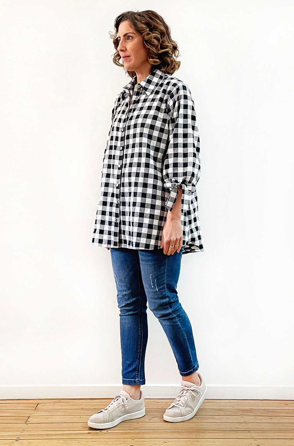 COTTON TIE SLEEVE SHIRT GINGHAM