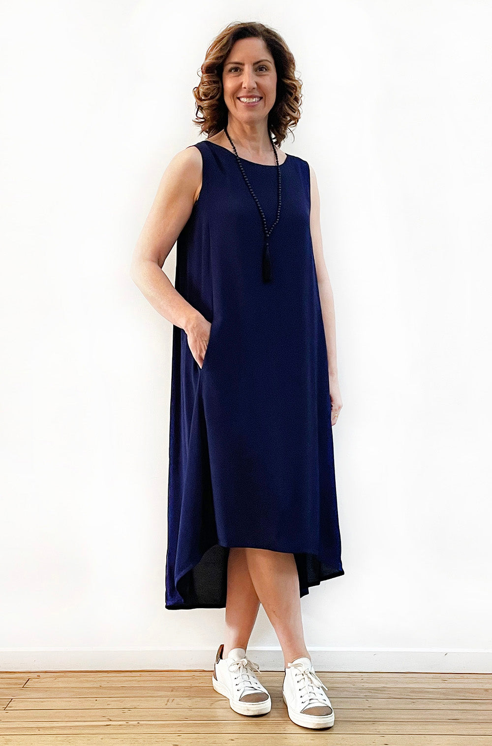 VISCOSE HI LO TANK DRESS DARK NAVY