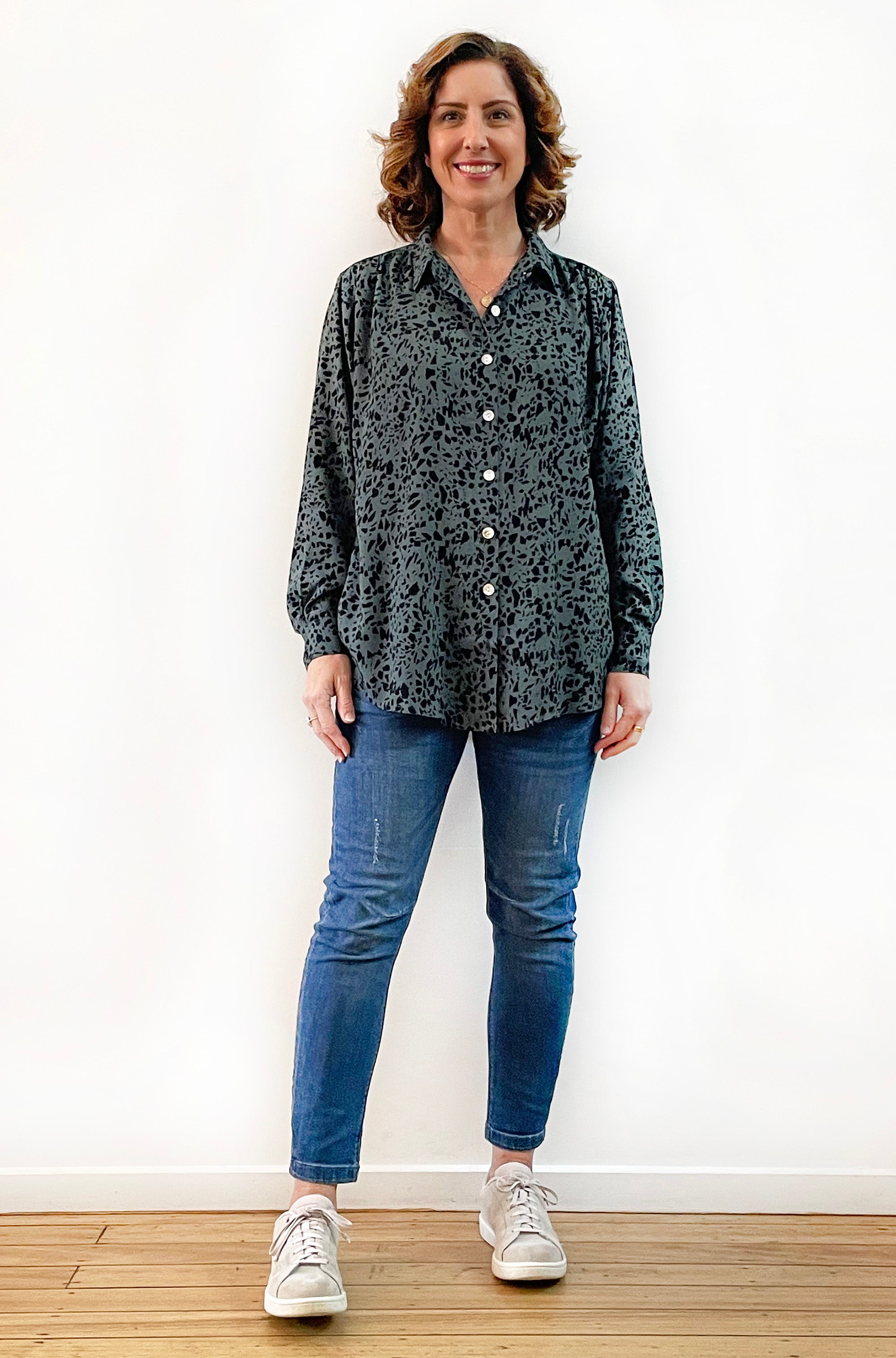 VISCOSE BUTTON THRU SHIRT SPRUCE TERRAZZO