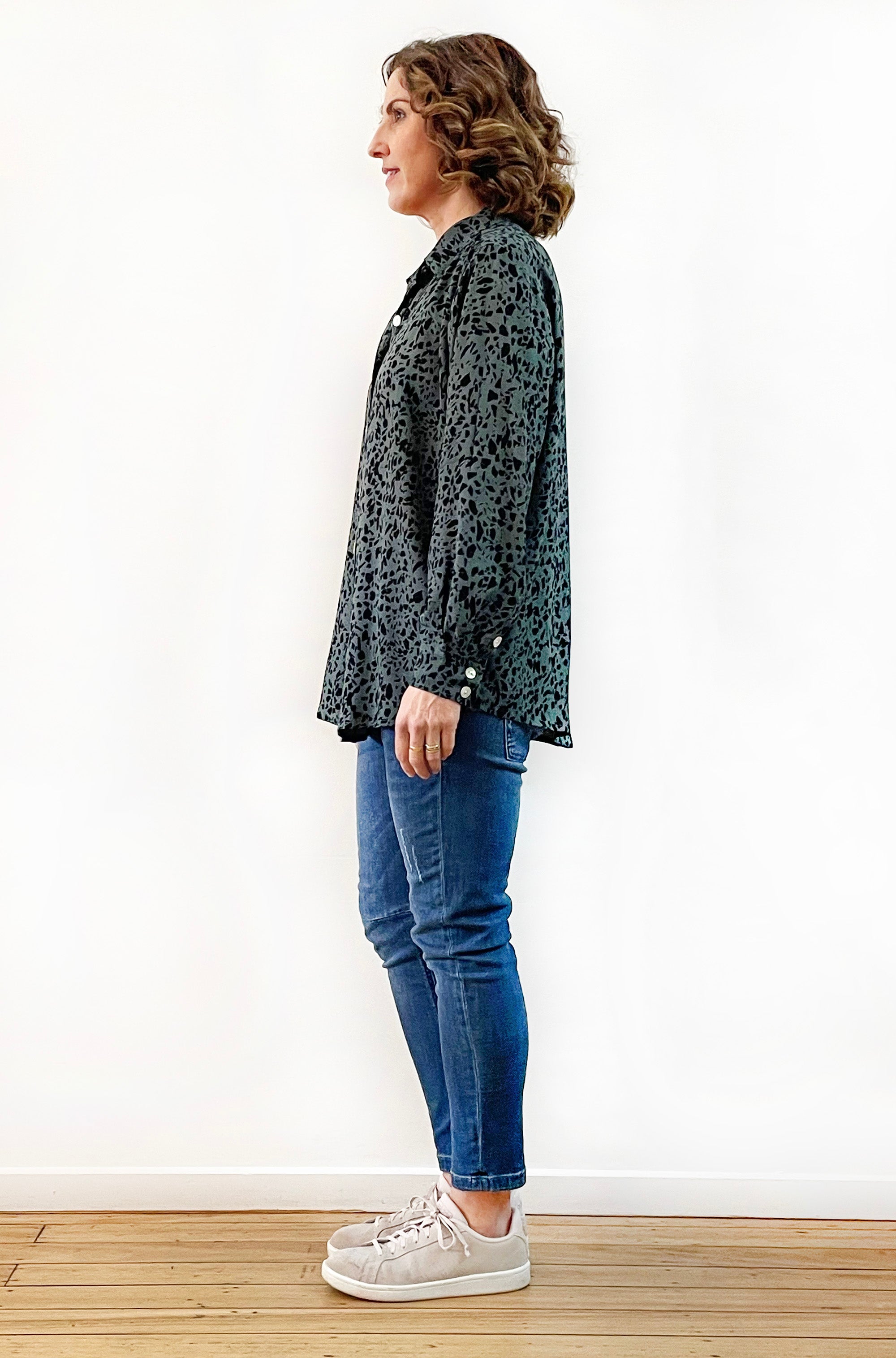 VISCOSE BUTTON THRU SHIRT SPRUCE TERRAZZO
