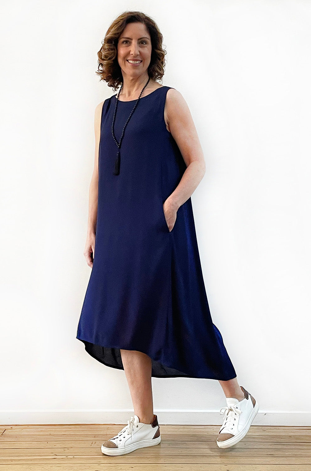 VISCOSE HI LO TANK DRESS NAVY