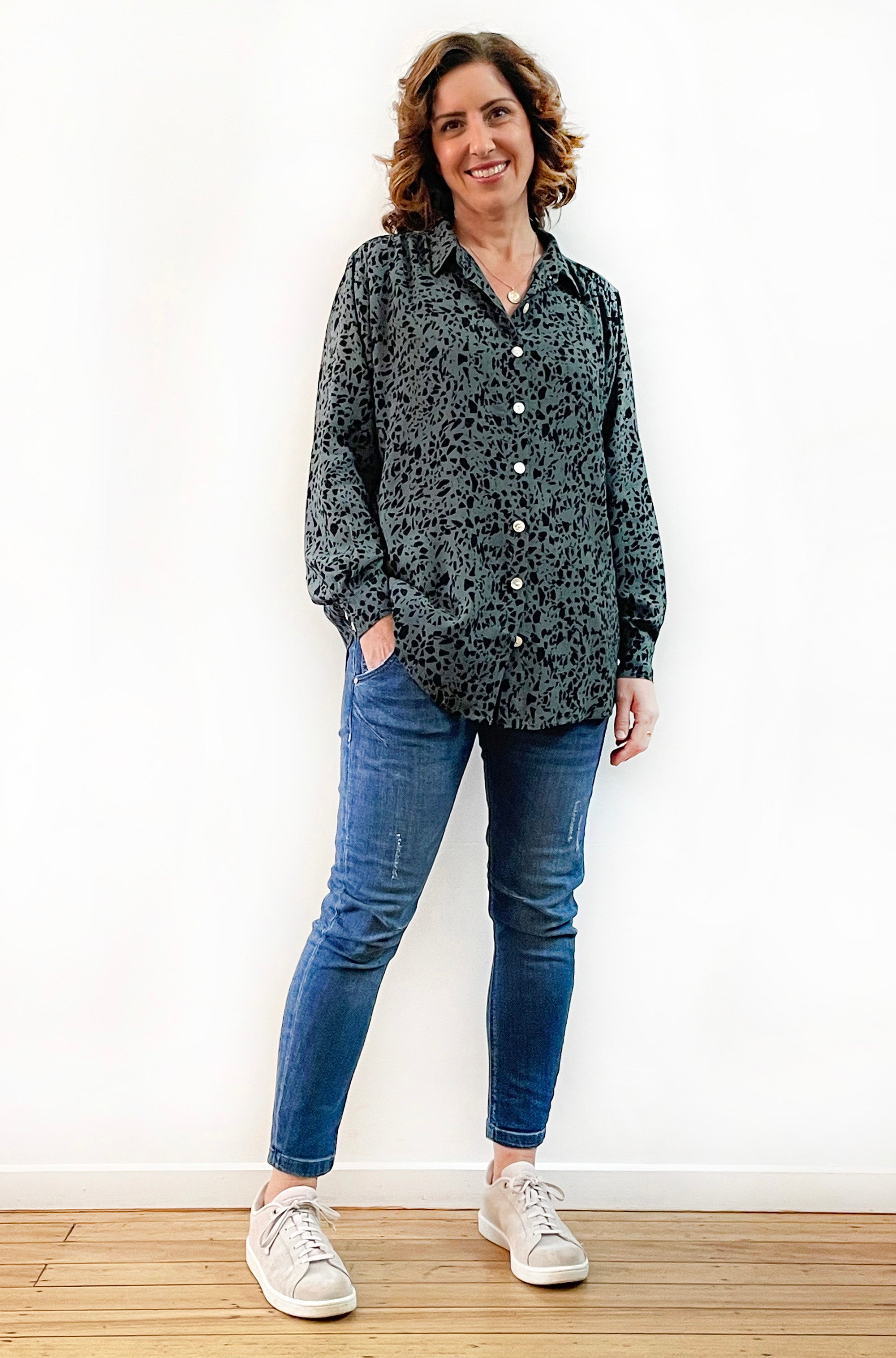 VISCOSE BUTTON THRU SHIRT SPRUCE TERRAZZO