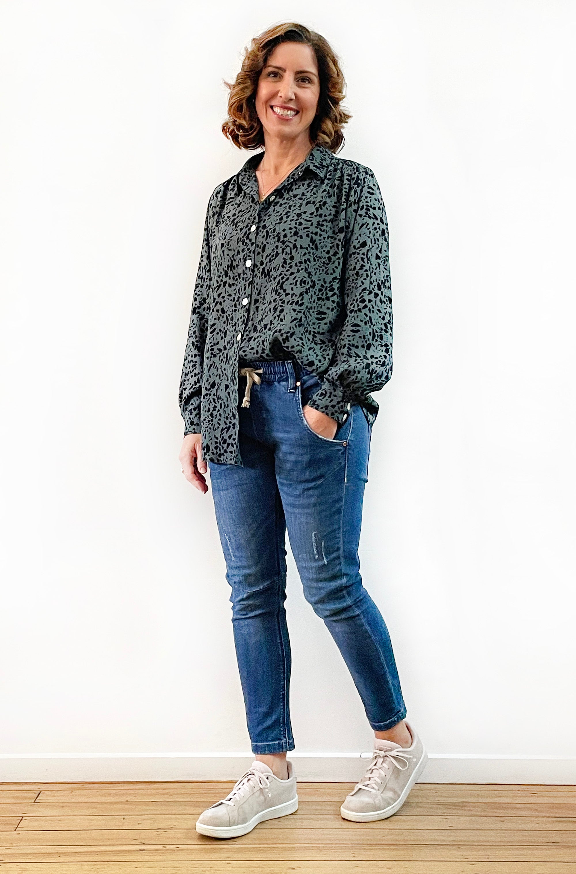VISCOSE BUTTON THRU SHIRT SPRUCE TERRAZZO