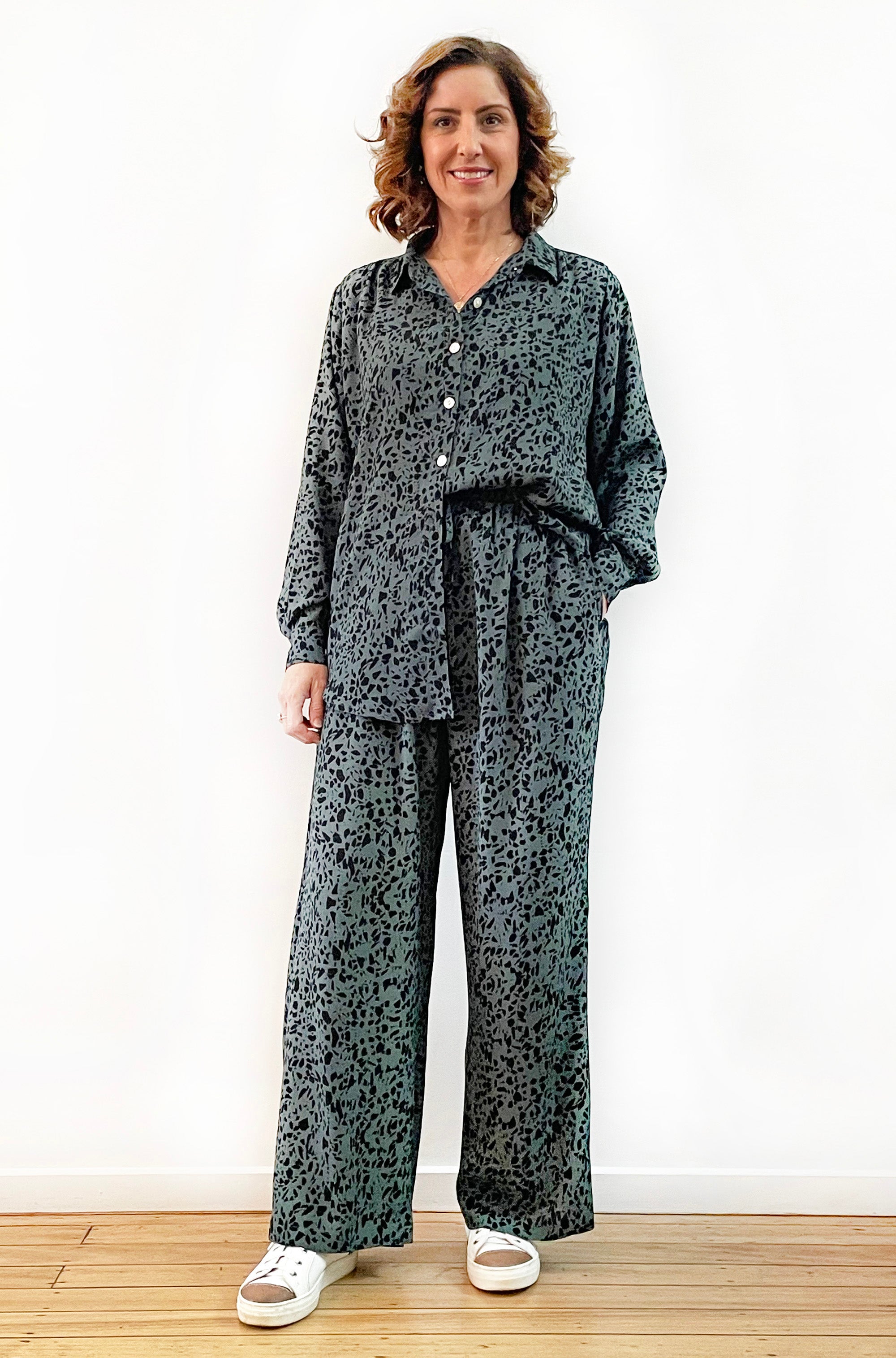 VISCOSE FULL LENGTH WIDE LEG PANT SPRUCE TERRAZZO