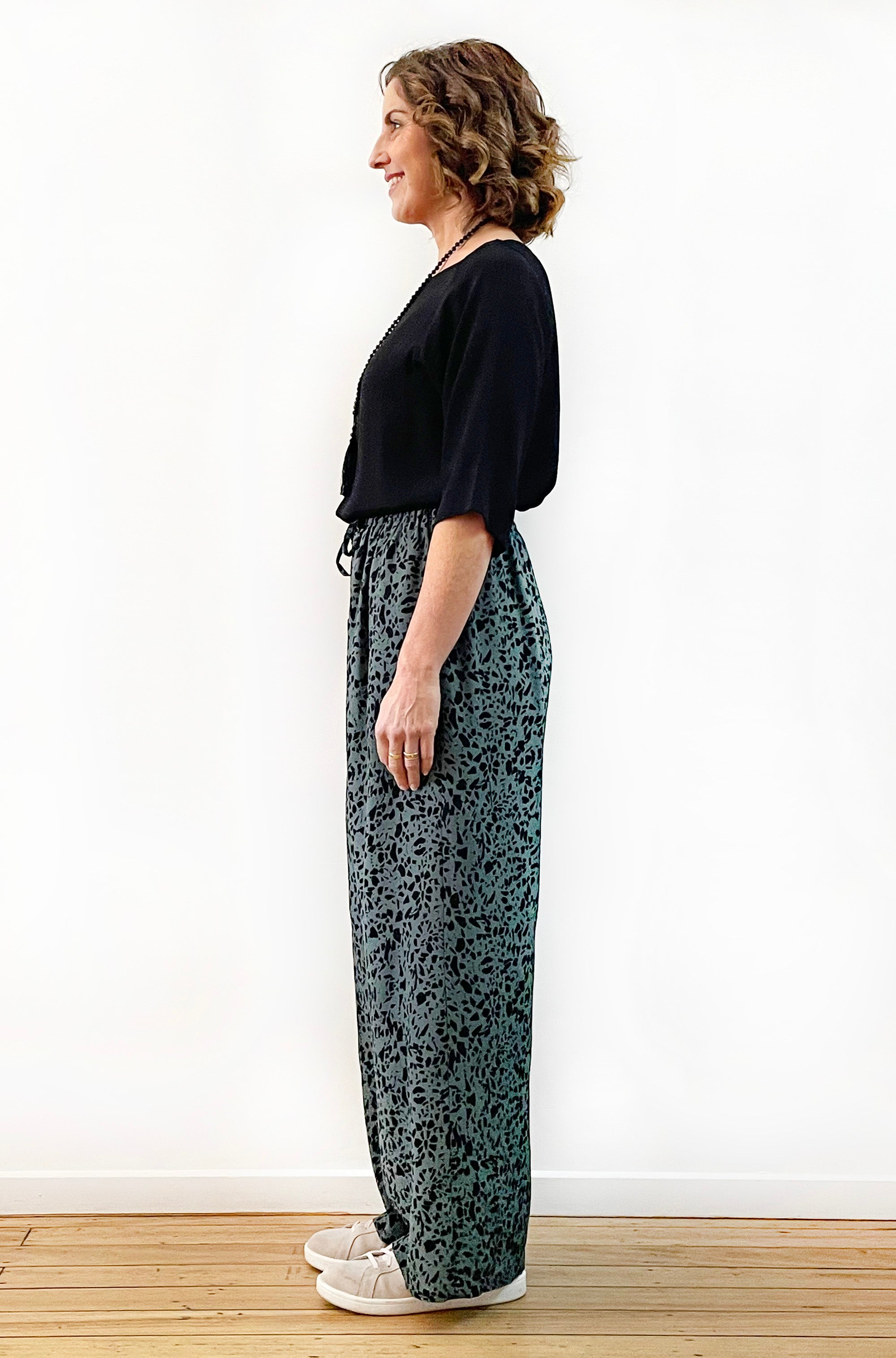 VISCOSE FULL LENGTH WIDE LEG PANT SPRUCE TERRAZZO
