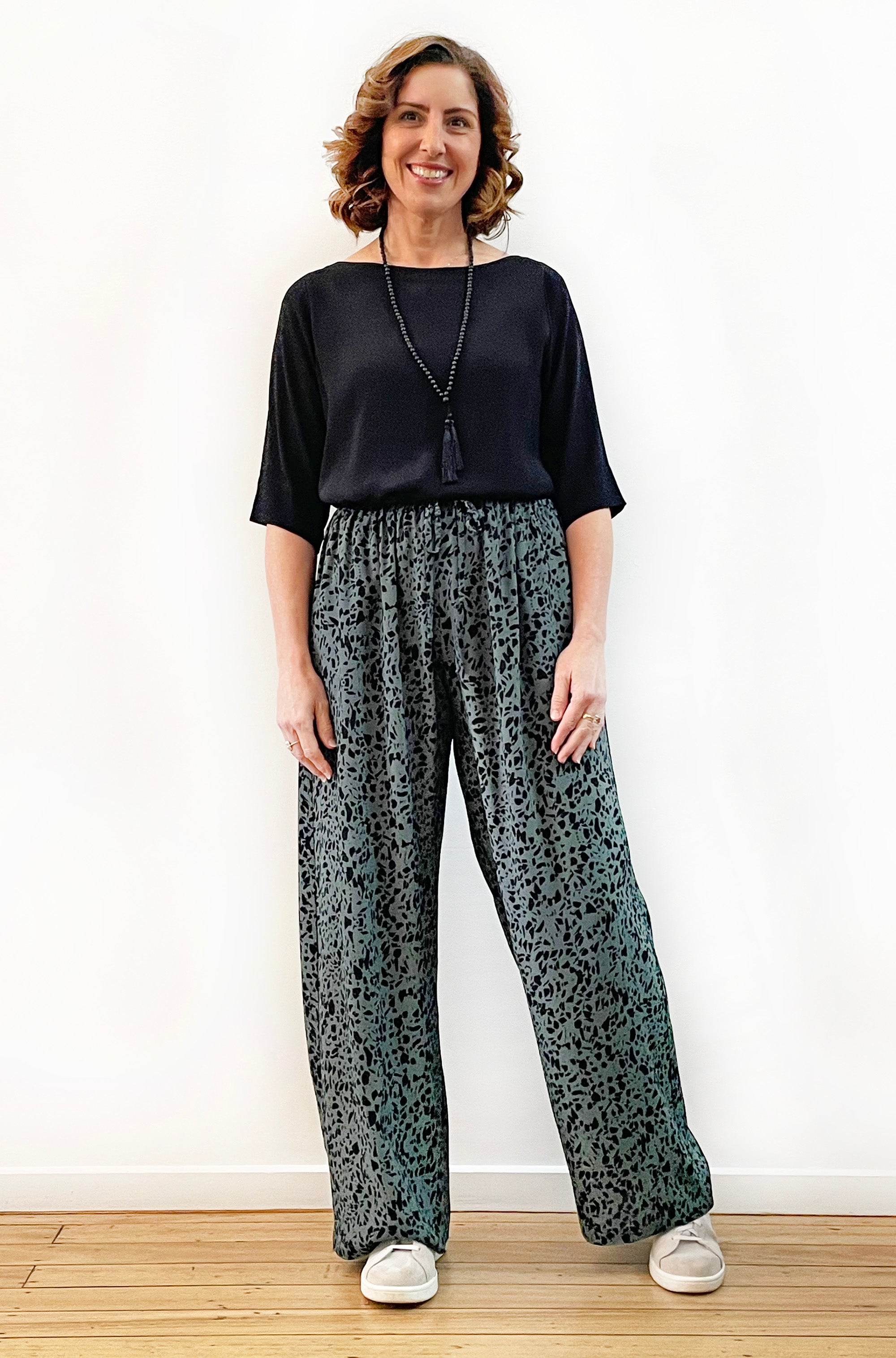 VISCOSE FULL LENGTH WIDE LEG PANT SPRUCE TERRAZZO