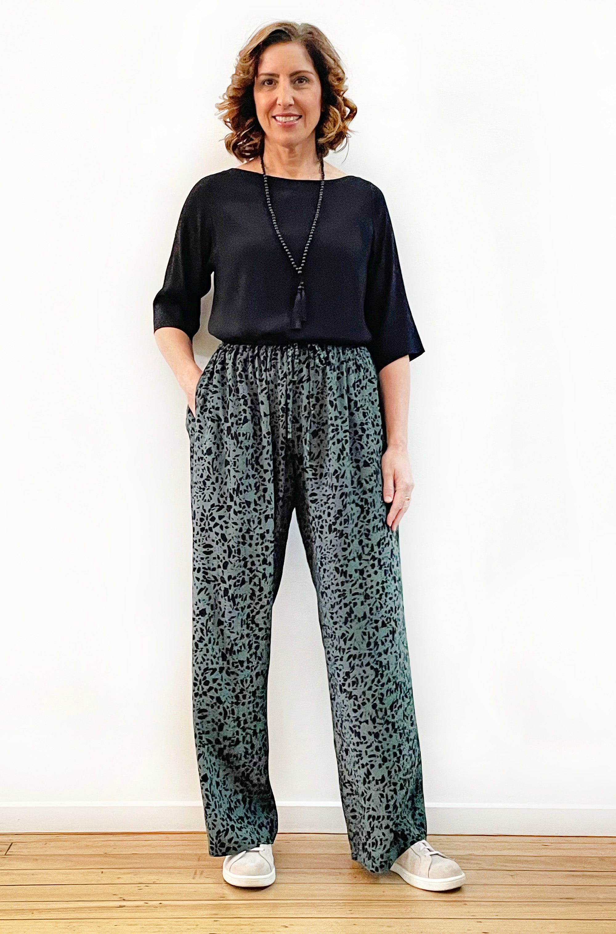 VISCOSE FULL LENGTH WIDE LEG PANT SPRUCE TERRAZZO