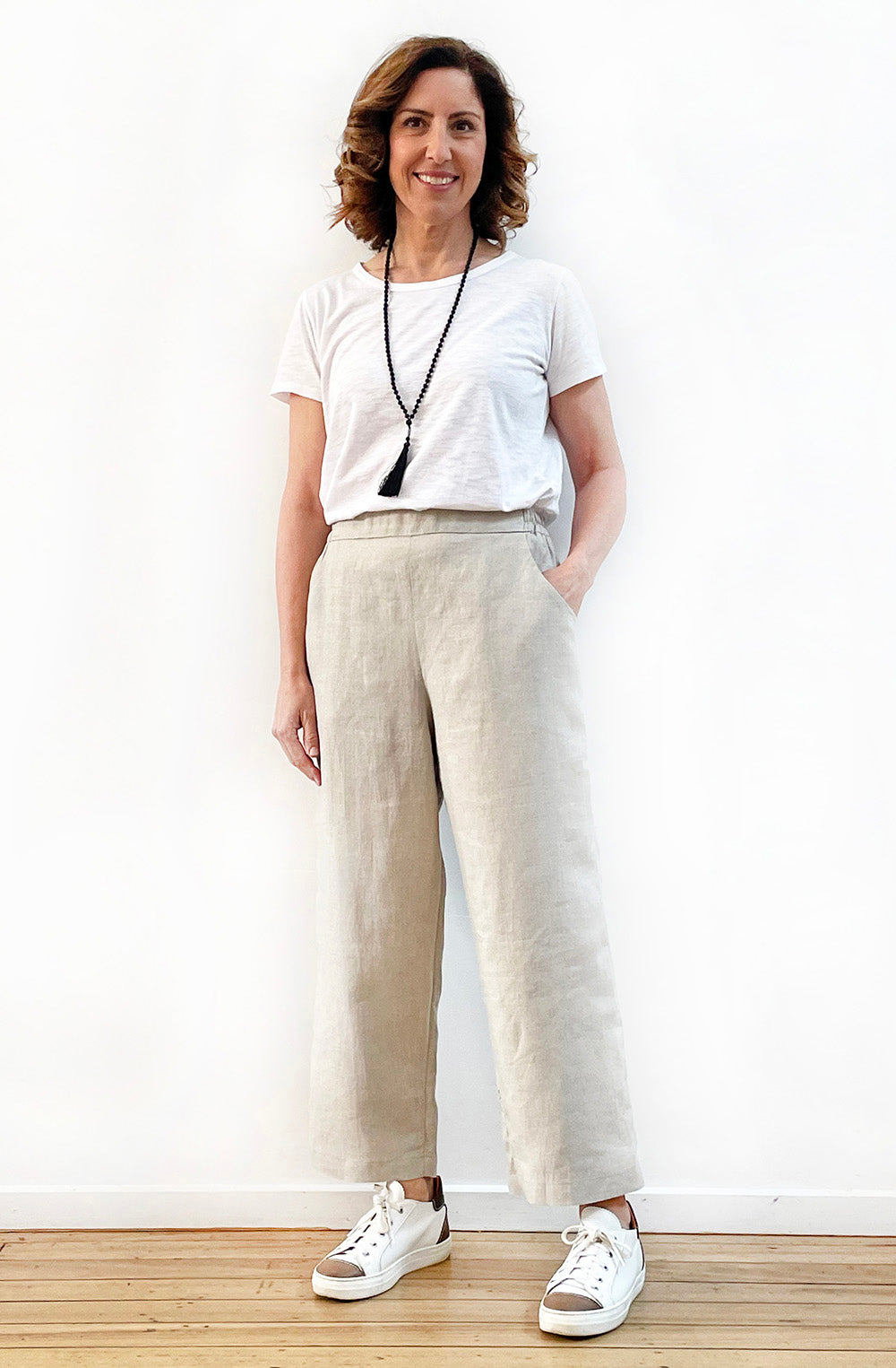 FLAT FRONT LINEN PANT NATURAL