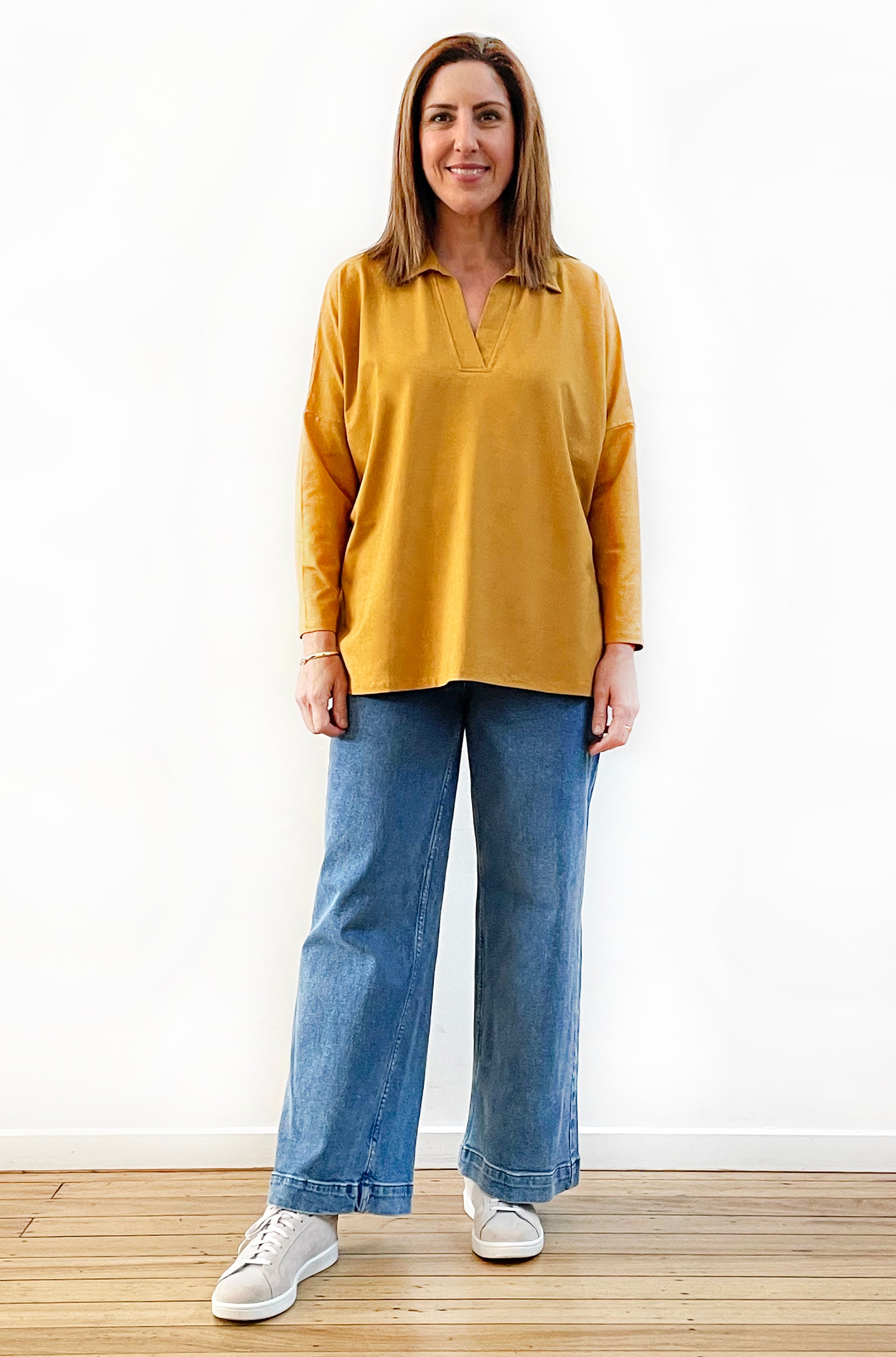BAMBOO/ORGANIC COTTON COLLARED TOP MARIGOLD