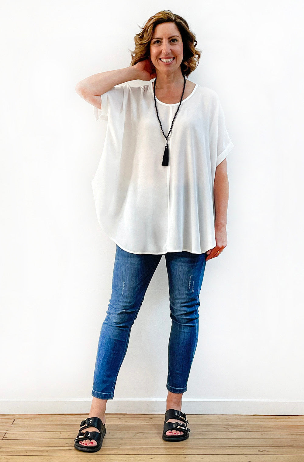 VISCOSE SHORT SLEEVE CIRCLE TOP IVORY