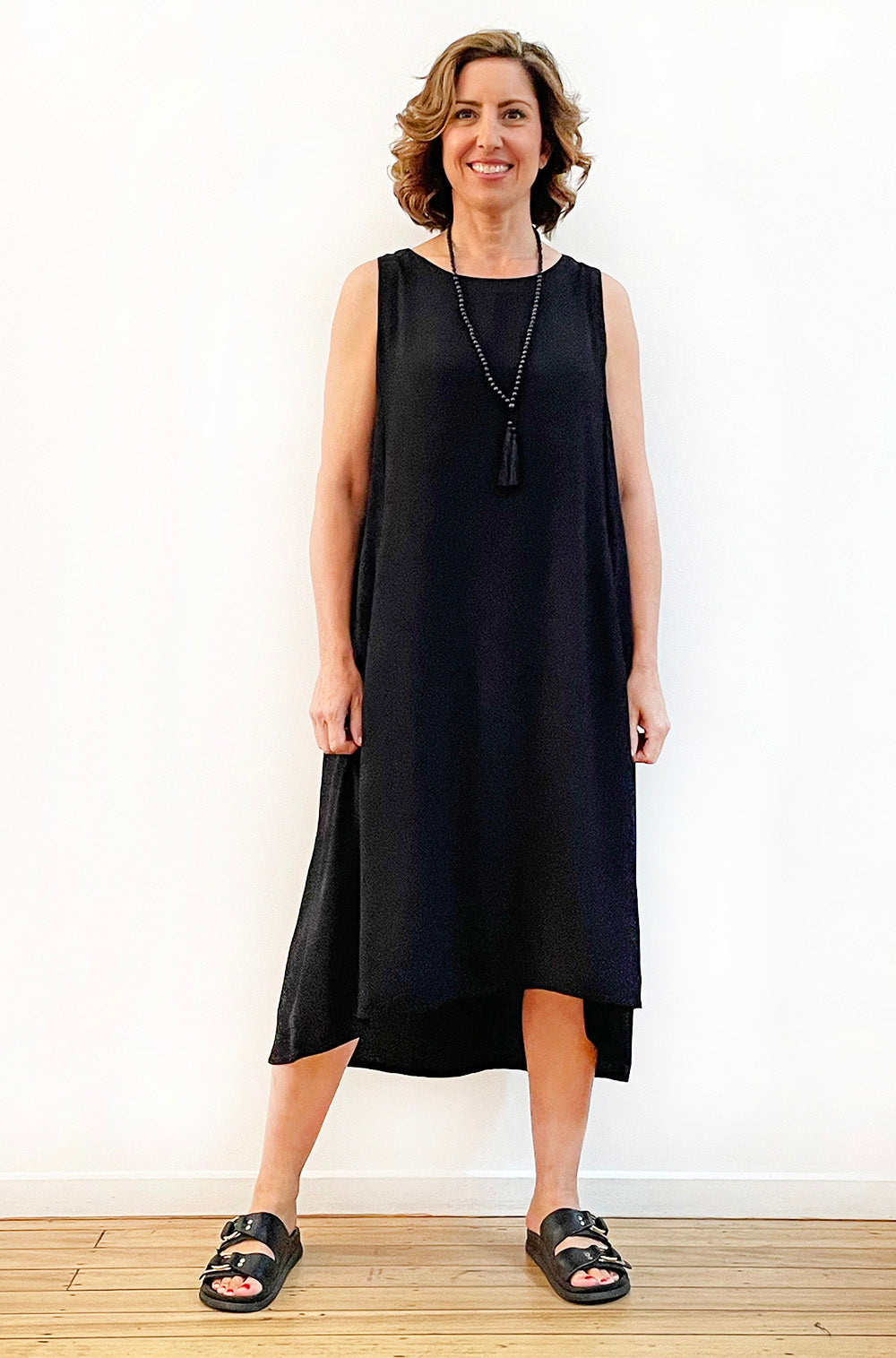 VISCOSE HI LO TANK DRESS BLACK