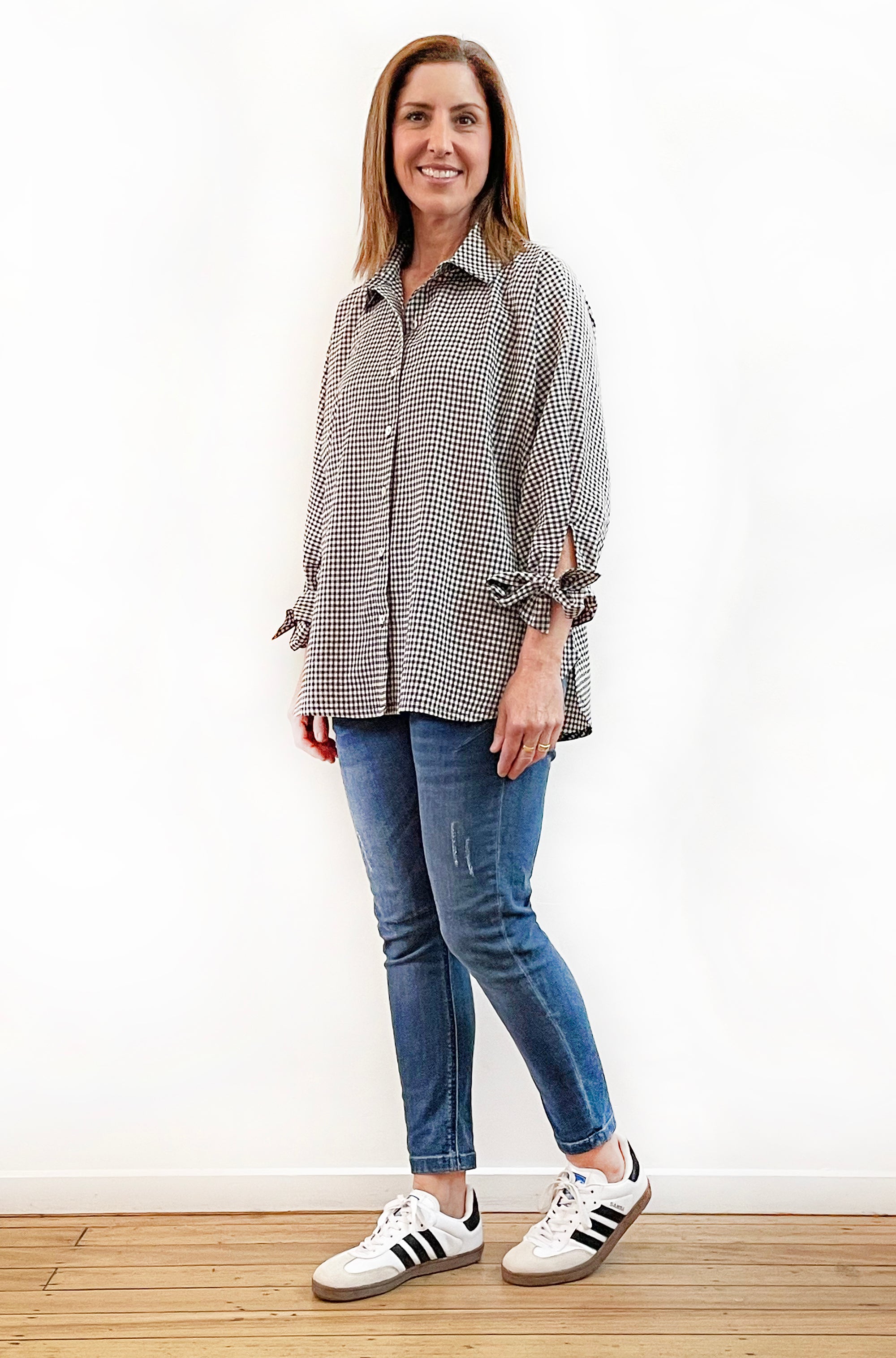 COTTON MAGYAR TIE SLEEVE SHIRT GINGHAM