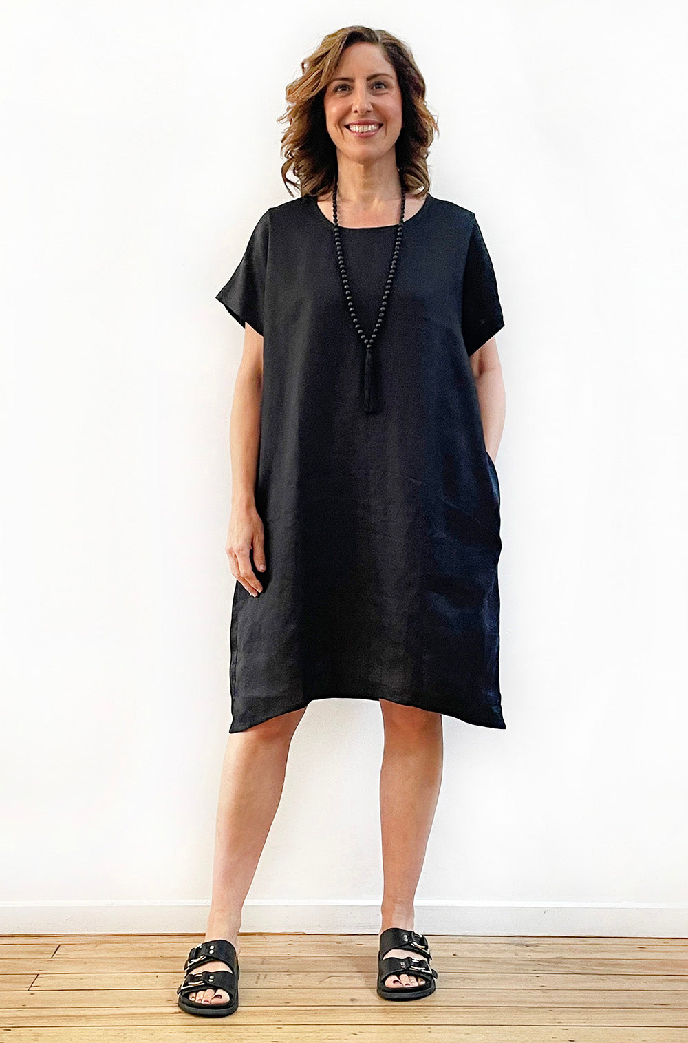 LINEN LANTERN DRESS BLACK