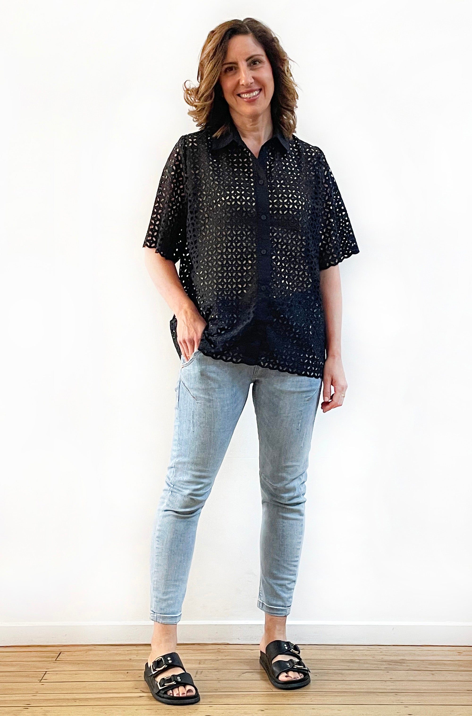 COTTON CUTOUT SHIRT BLACK