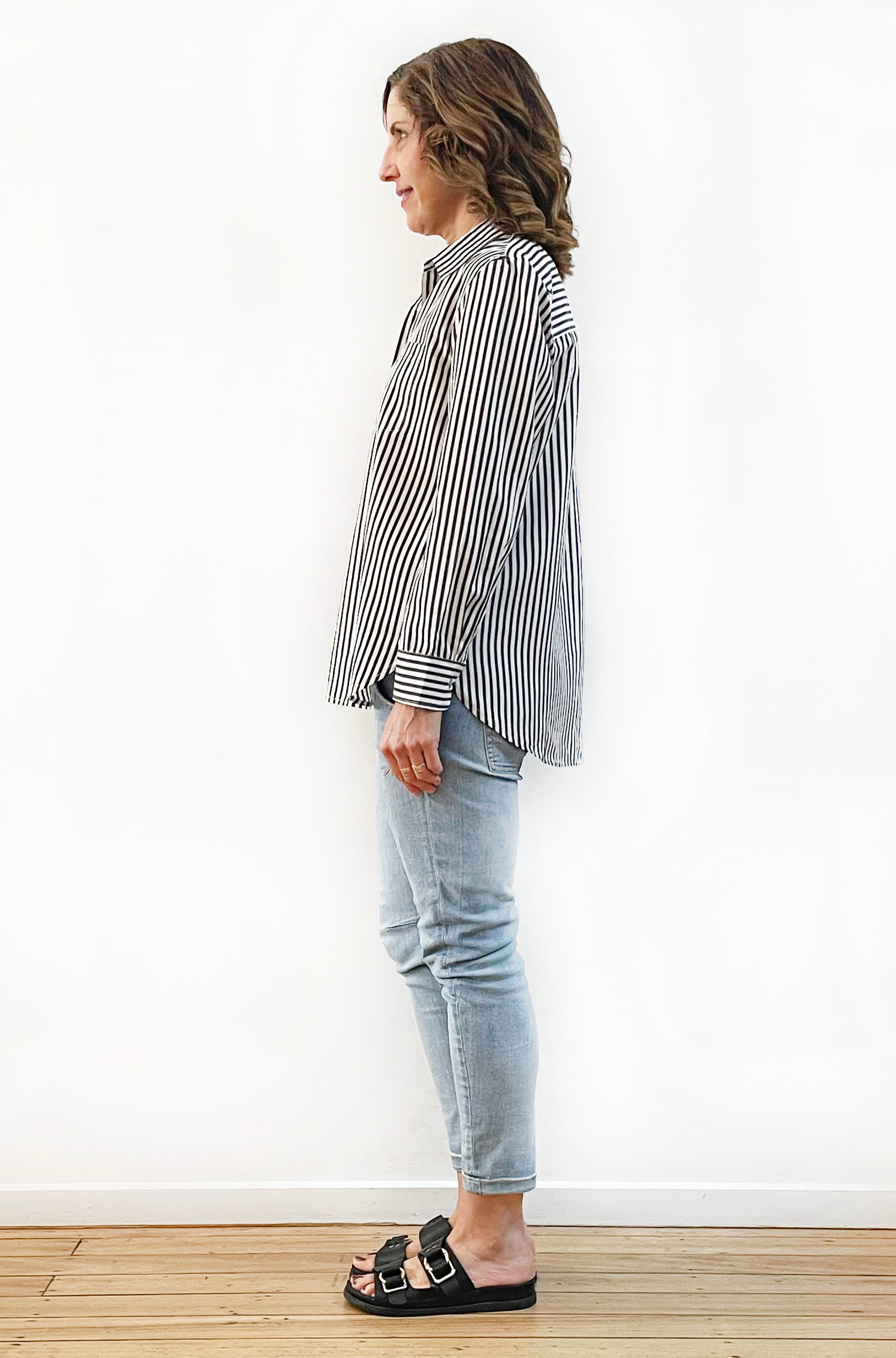 COTTON SLIM CUT CLASSIC SHIRT BLACK STRIPE