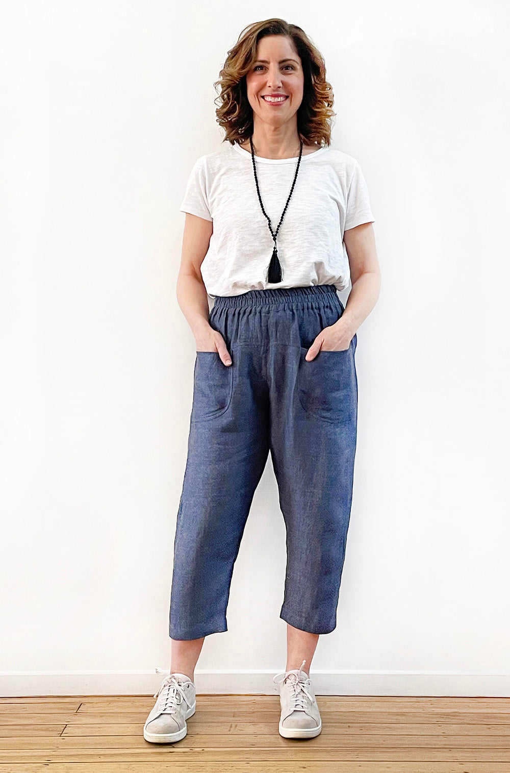 LINEN POCKET PANT BLUE BASKETWEAVE