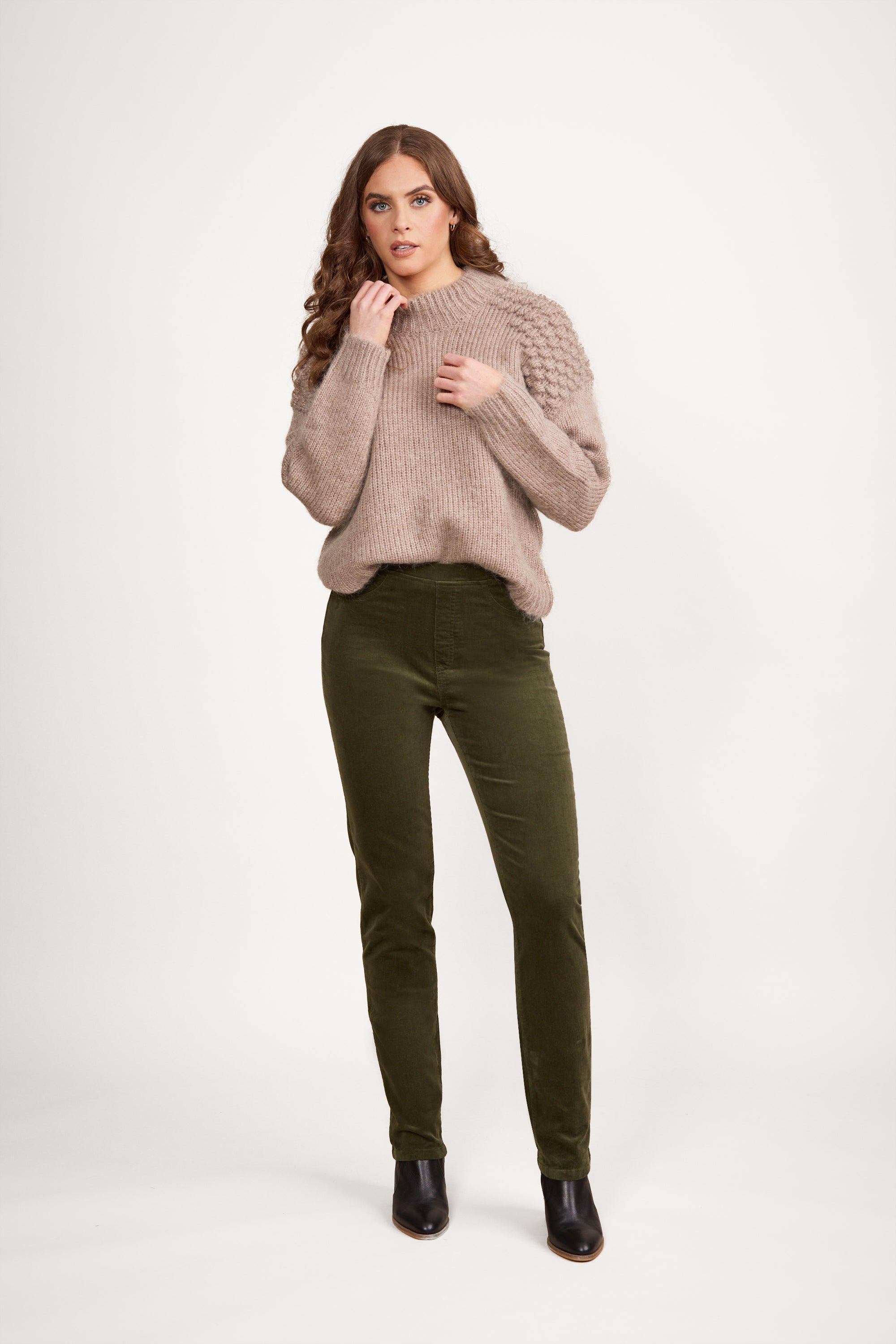 VASSALLI SLIM LEG FULL LENGTH PINWALE CORD PULL ON DEEP SAGE