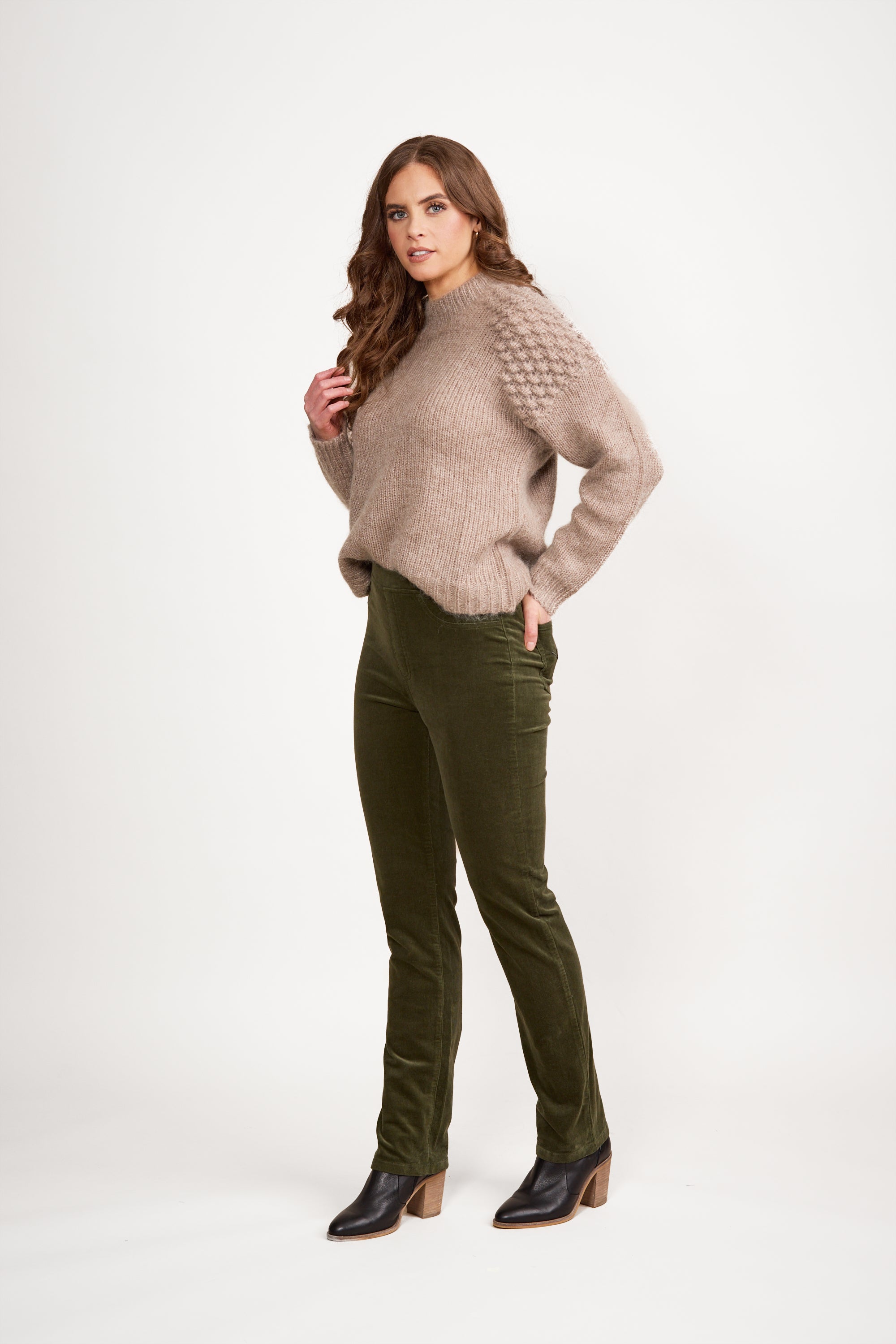 VASSALLI SLIM LEG FULL LENGTH PINWALE CORD PULL ON DEEP SAGE