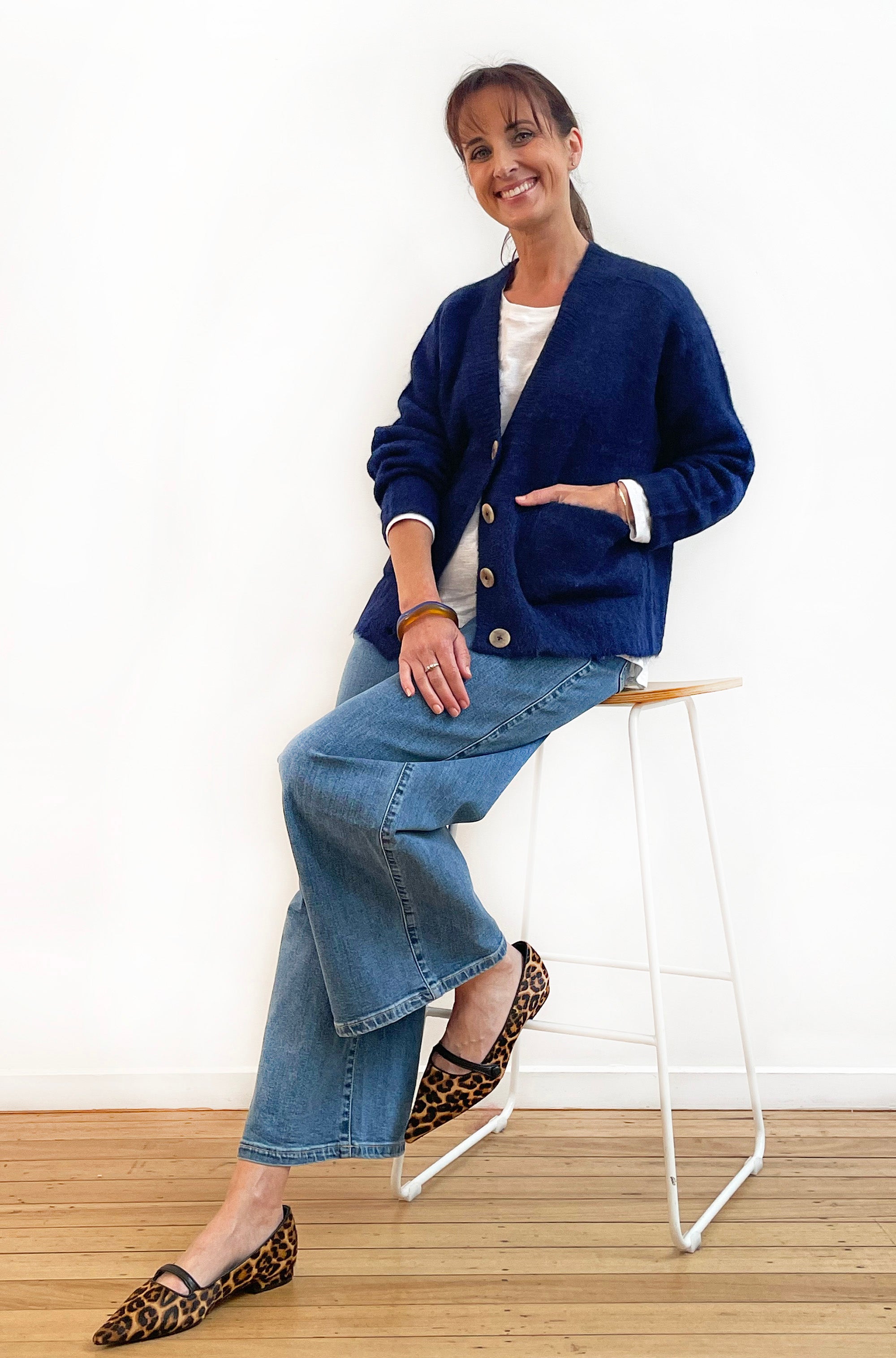 ALPACA/WOOL BLEND CROPPED CARDIGAN MIDNIGHT BLUE