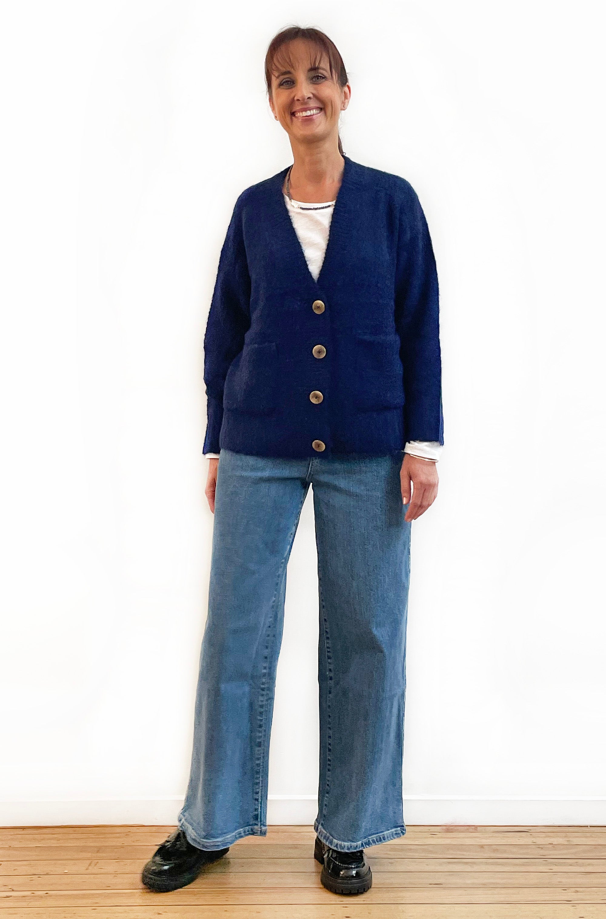 ALPACA/WOOL BLEND CROPPED CARDIGAN MIDNIGHT BLUE