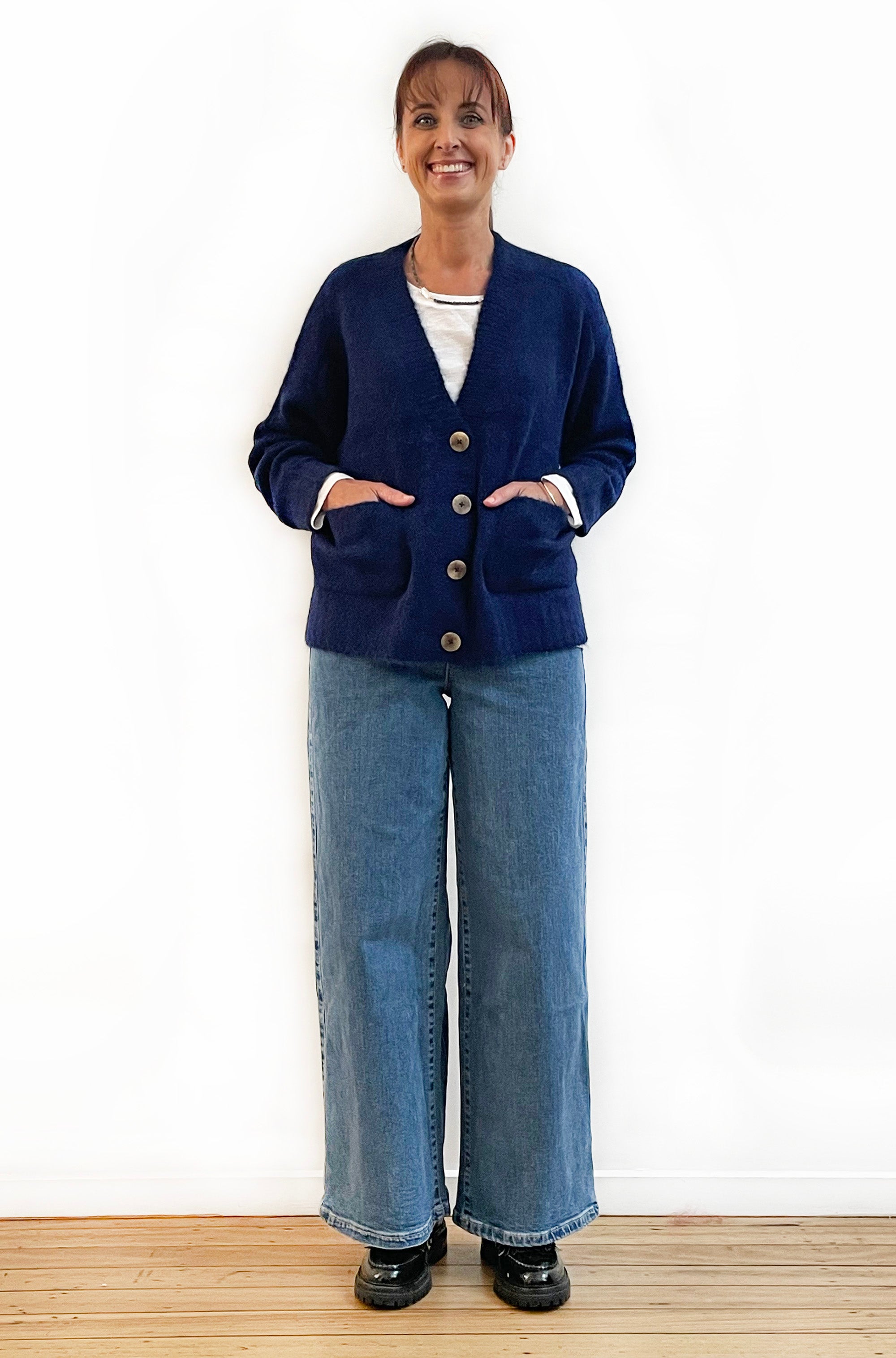 ALPACA/WOOL BLEND CROPPED CARDIGAN MIDNIGHT BLUE