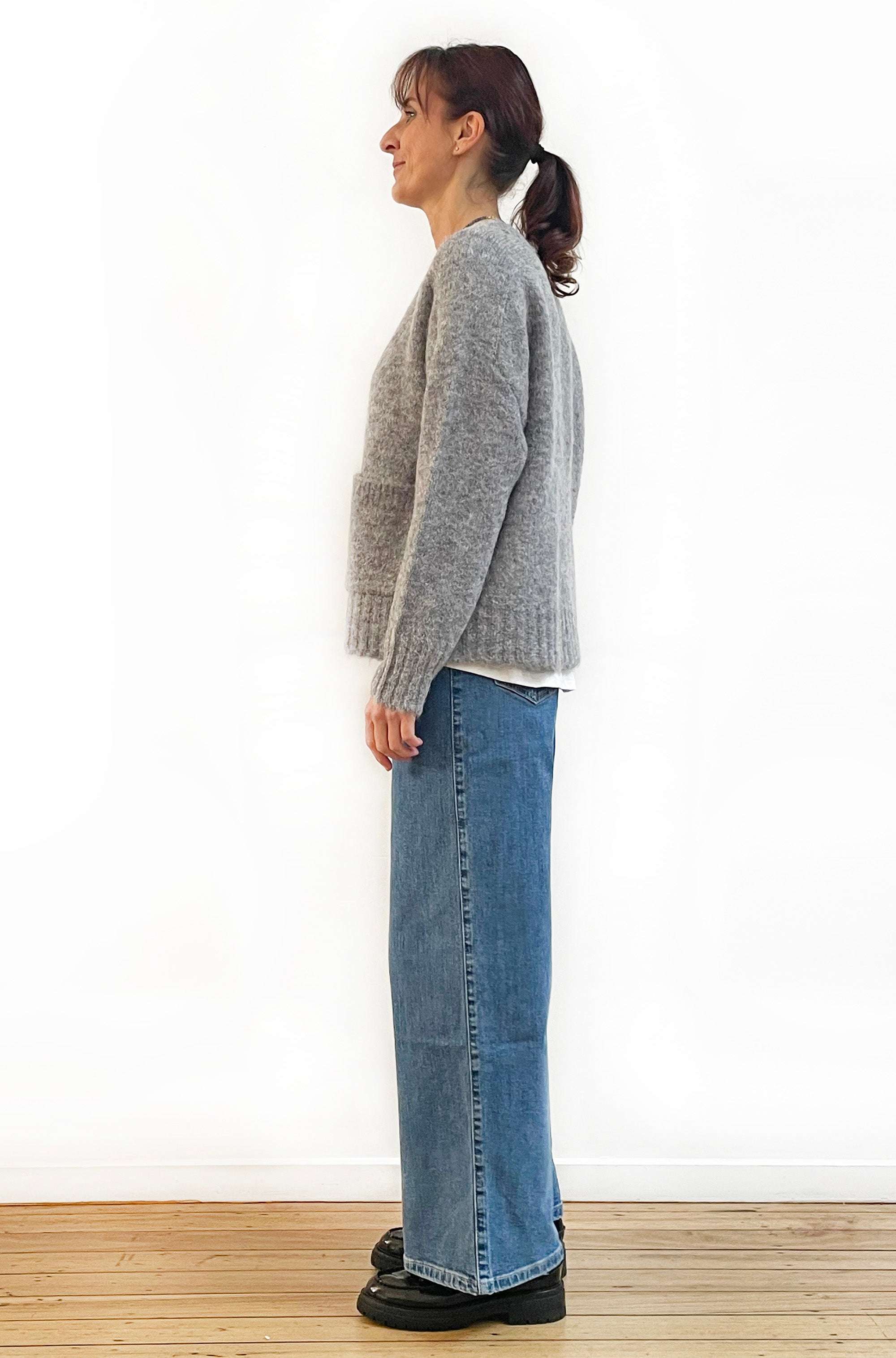 ALPACA/WOOL BLEND CROPPED CARDIGAN SILVER GREY