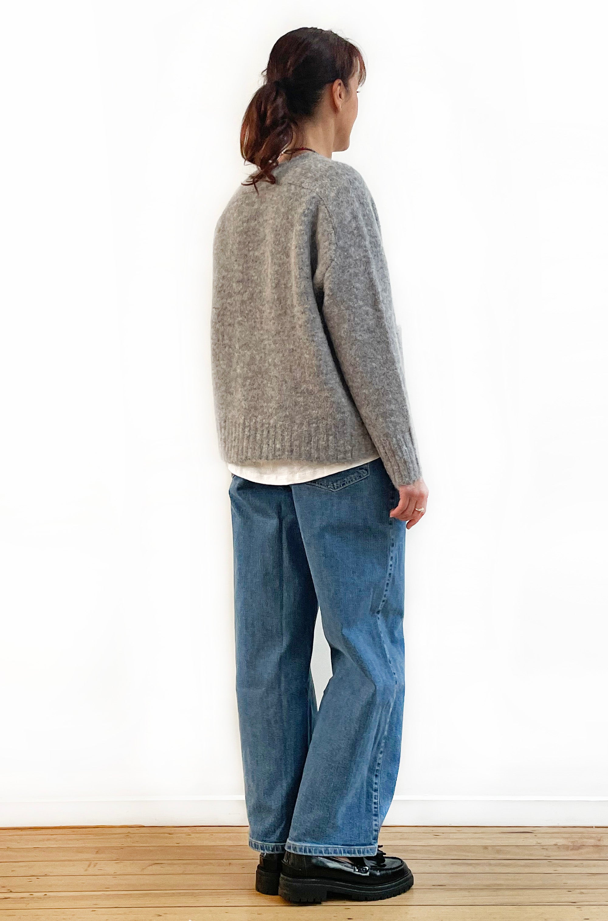 ALPACA/WOOL BLEND CROPPED CARDIGAN SILVER GREY