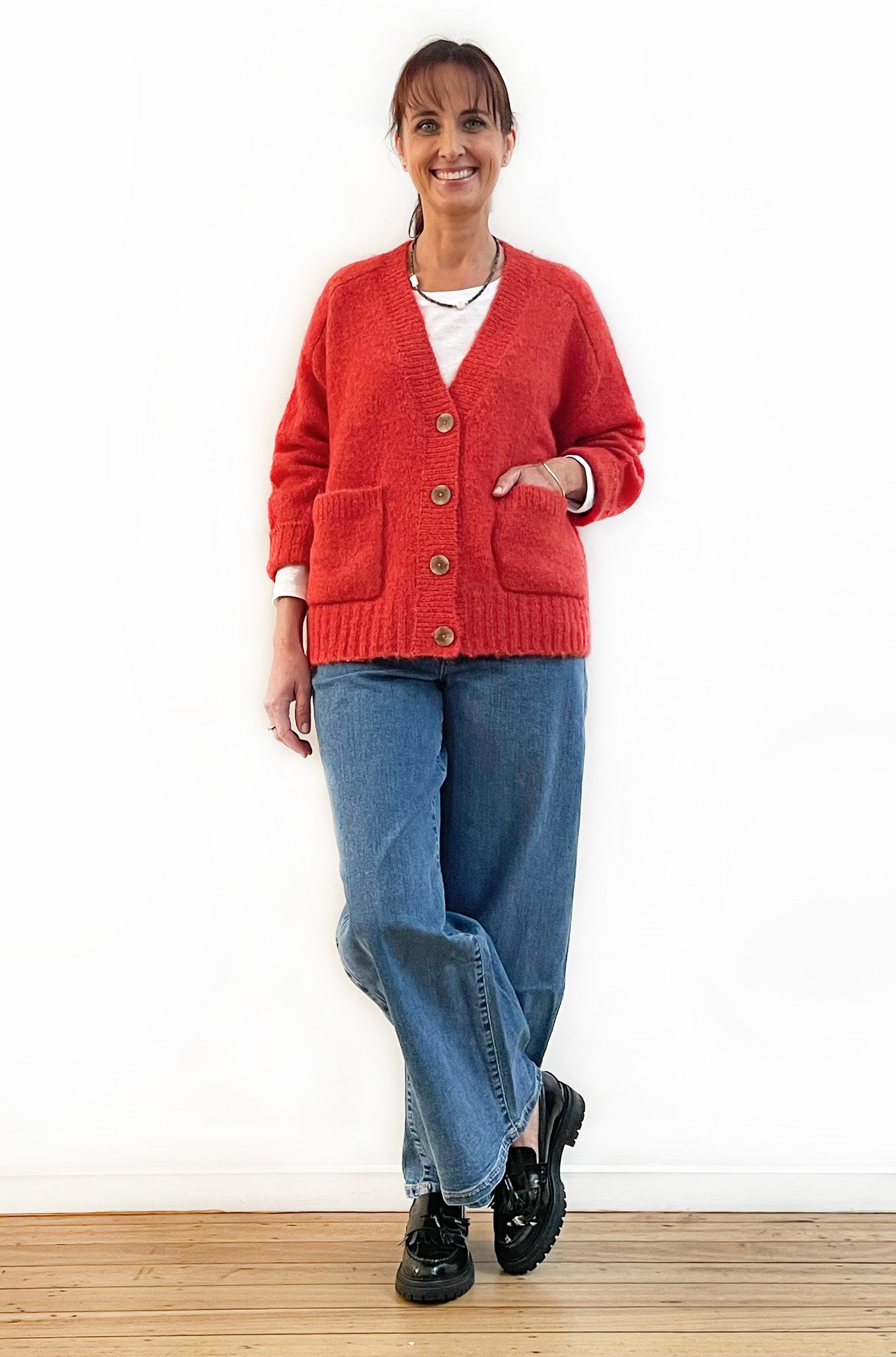 ALPACA/WOOL BLEND CROPPED CARDIGAN TOMATO RED