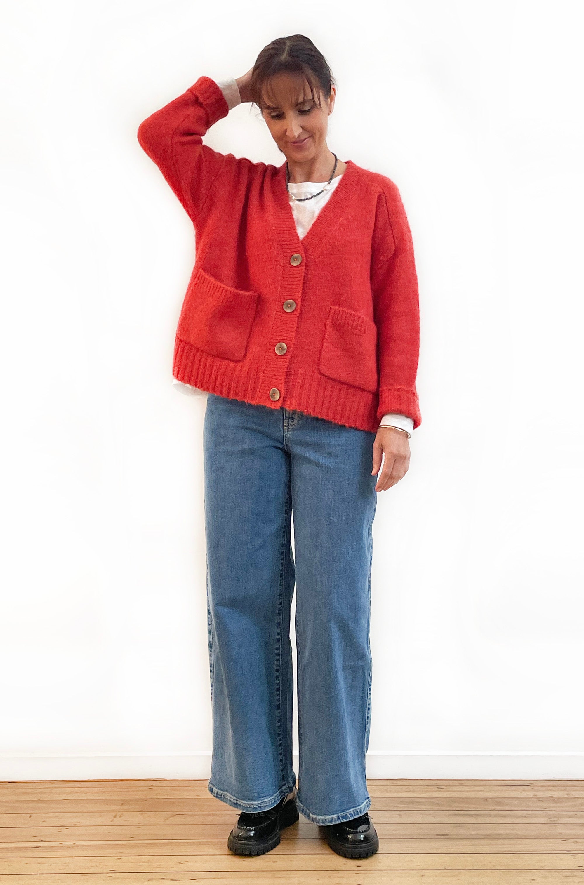 ALPACA/WOOL BLEND CROPPED CARDIGAN TOMATO RED