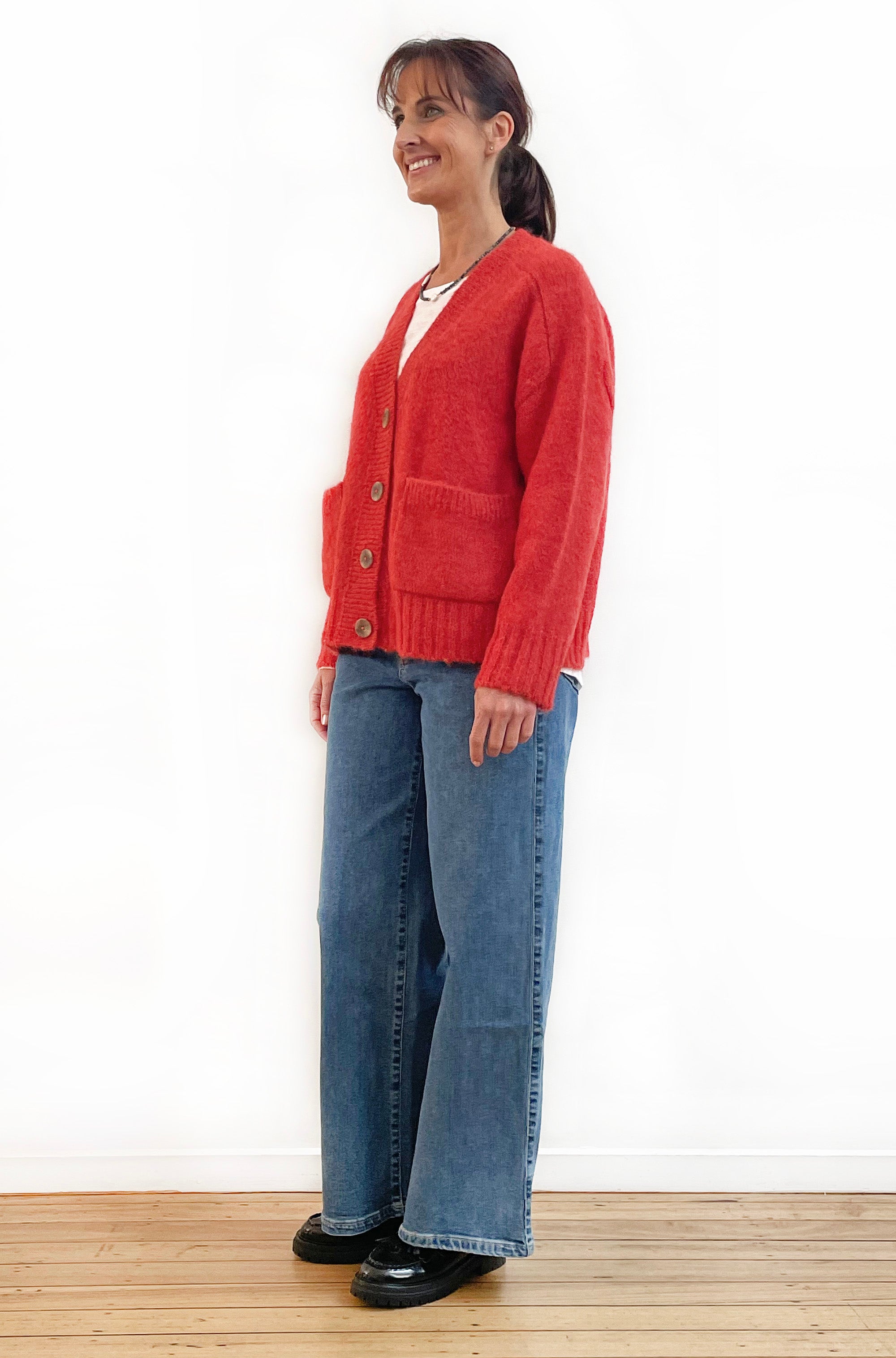 ALPACA/WOOL BLEND CROPPED CARDIGAN TOMATO RED