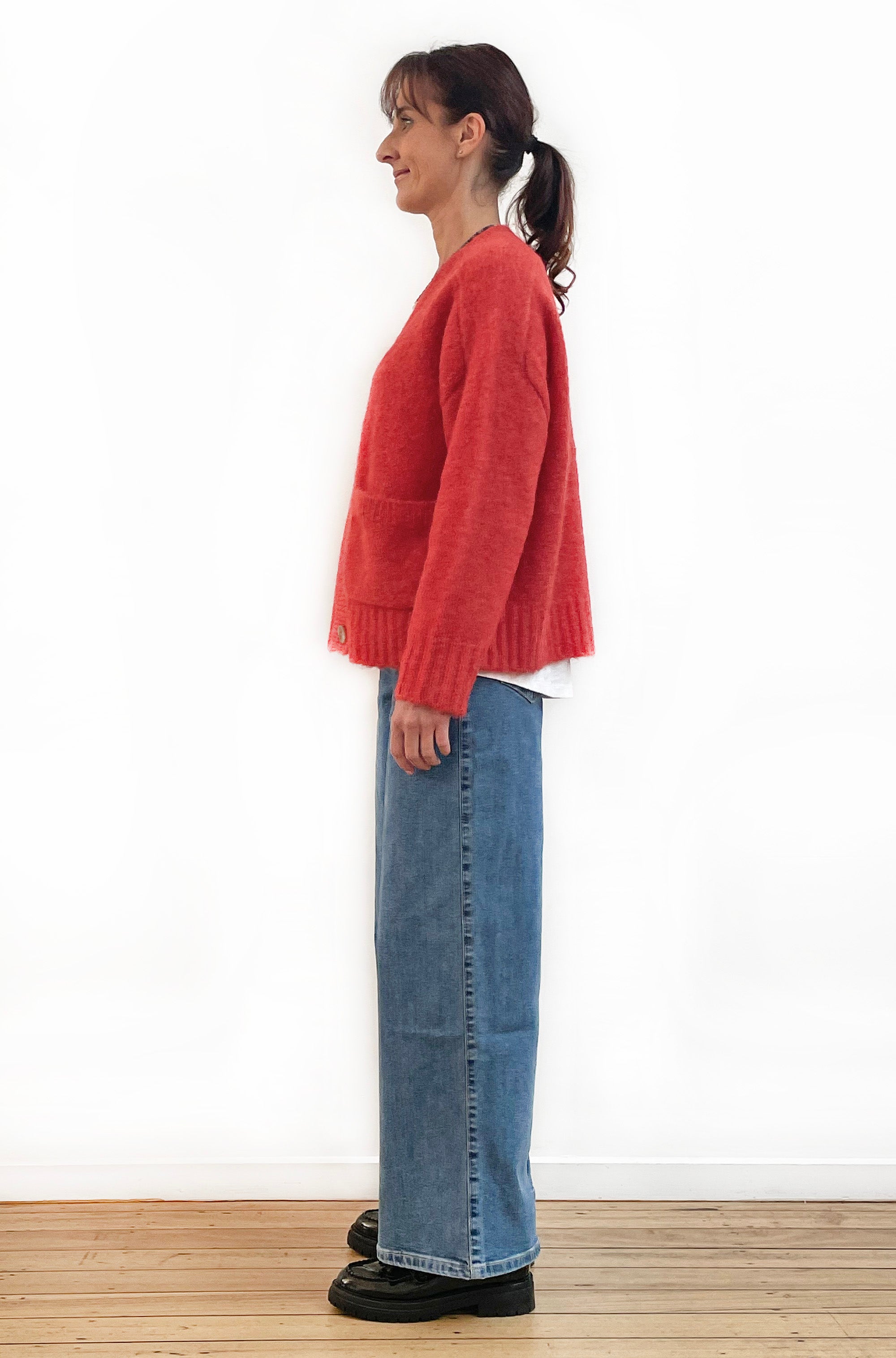ALPACA/WOOL BLEND CROPPED CARDIGAN TOMATO RED